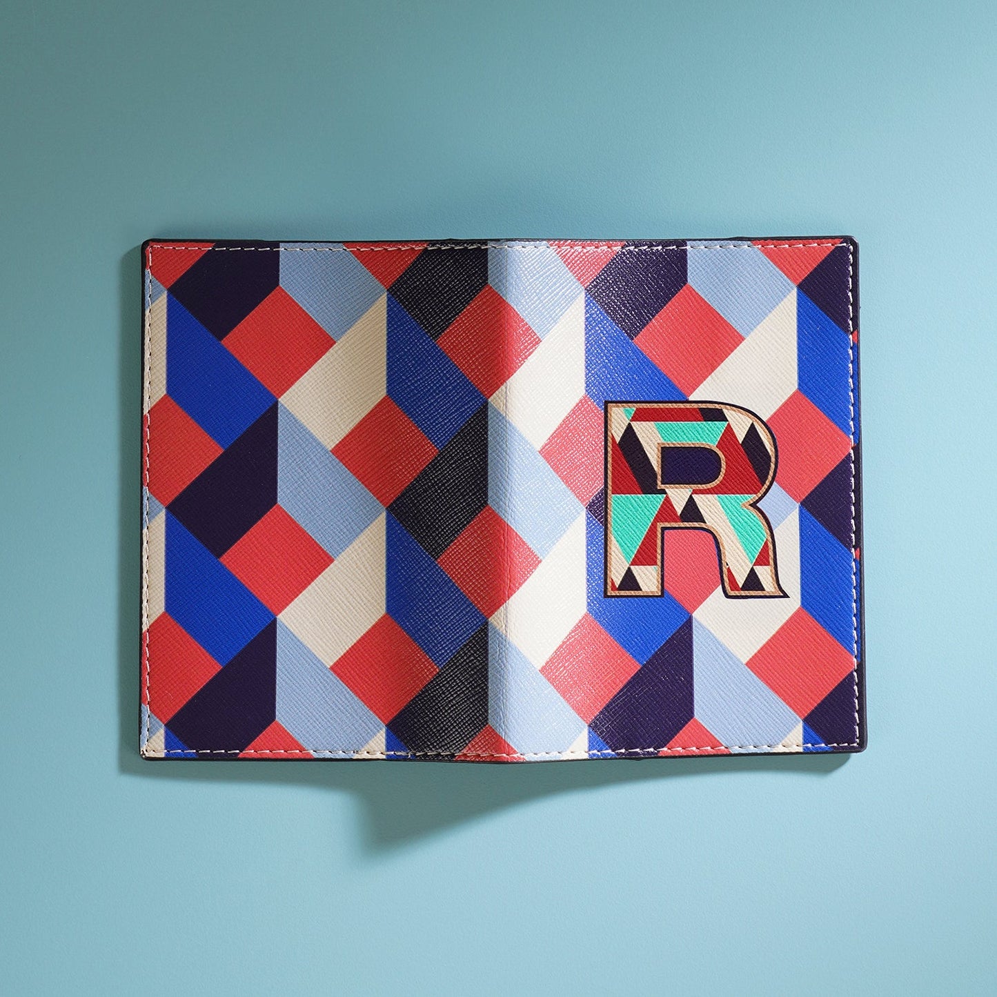 Set of 2 Blue & Peach R Passport Holder & Luggage Tag