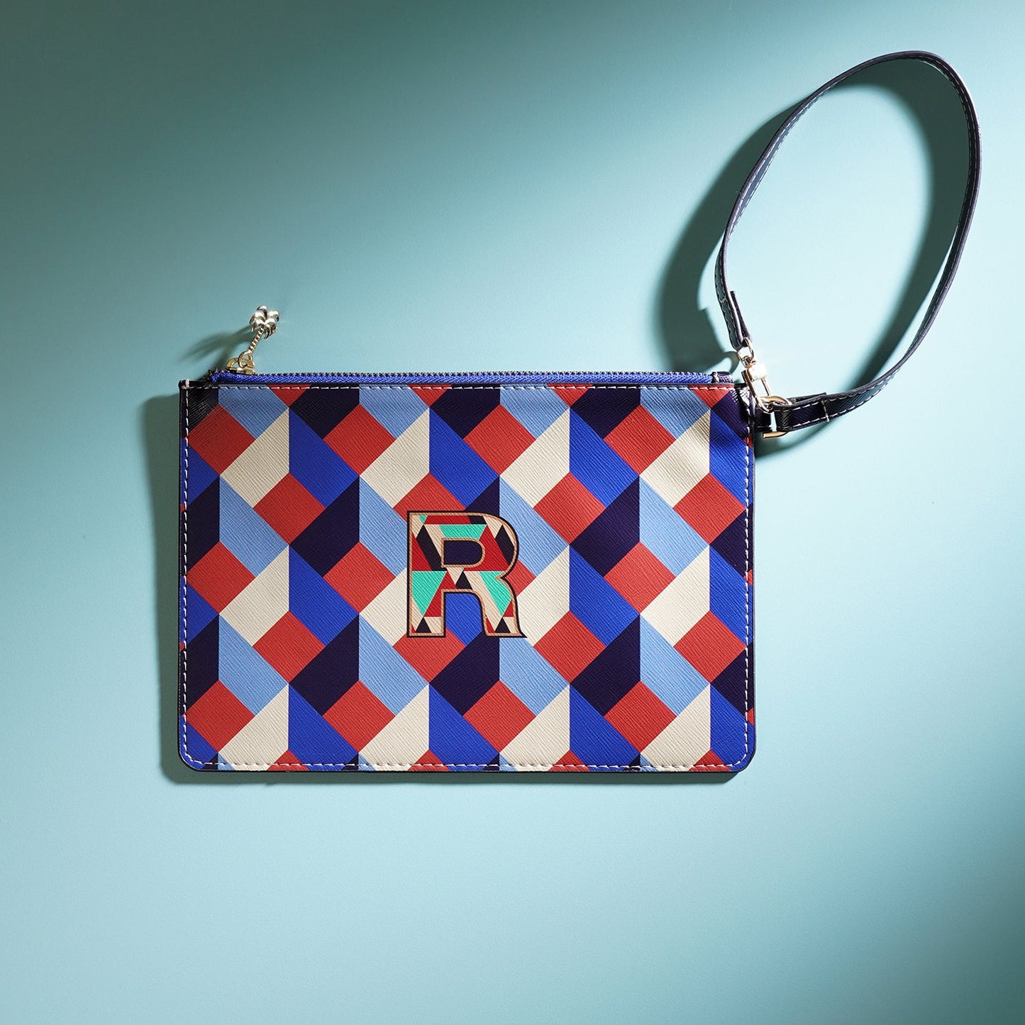 Blue & Peach R Flat Travel Pouch