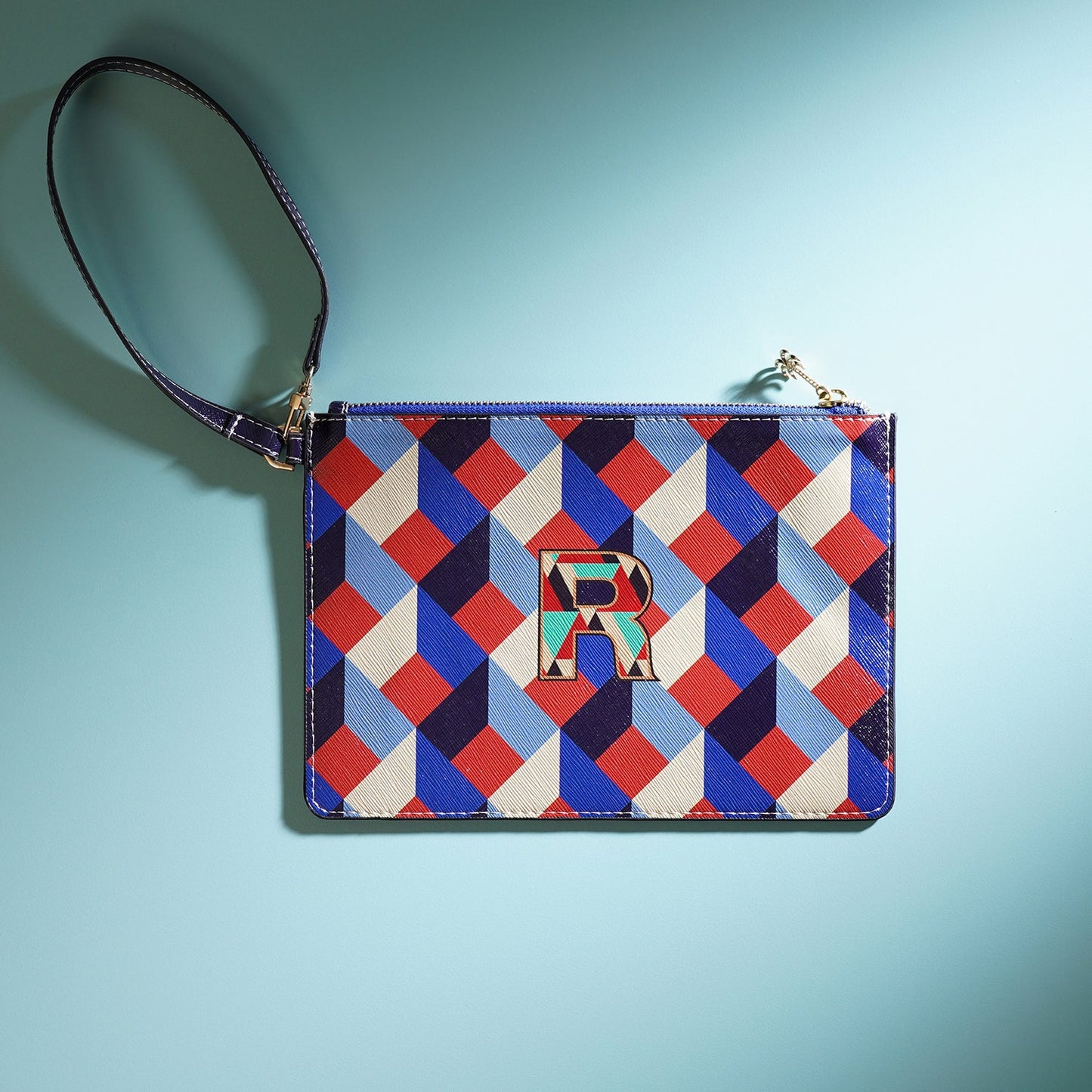 Blue & Peach R Flat Travel Pouch