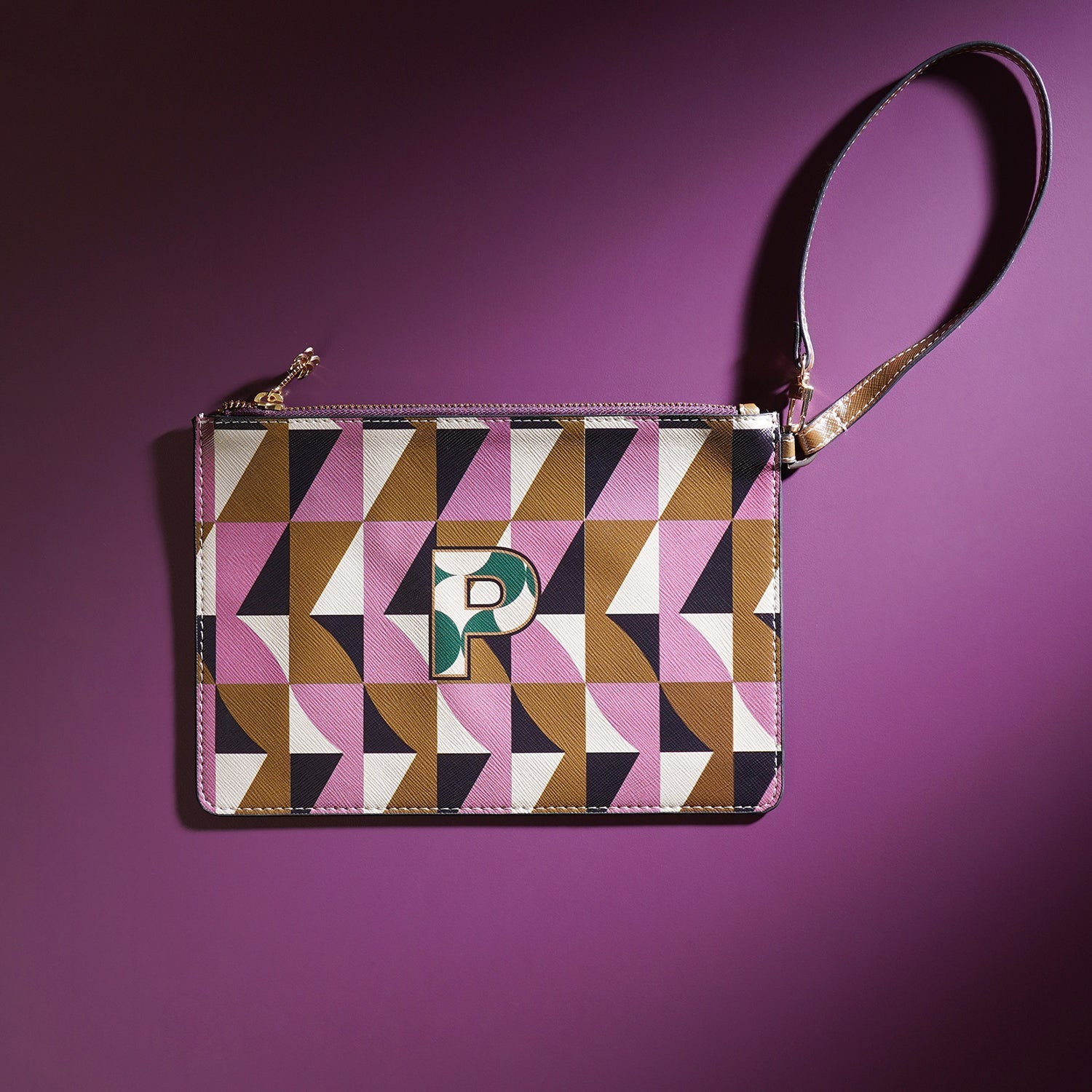 Pink & Green P Flat Travel Pouch