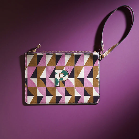Pink & Green P Flat Travel Pouch