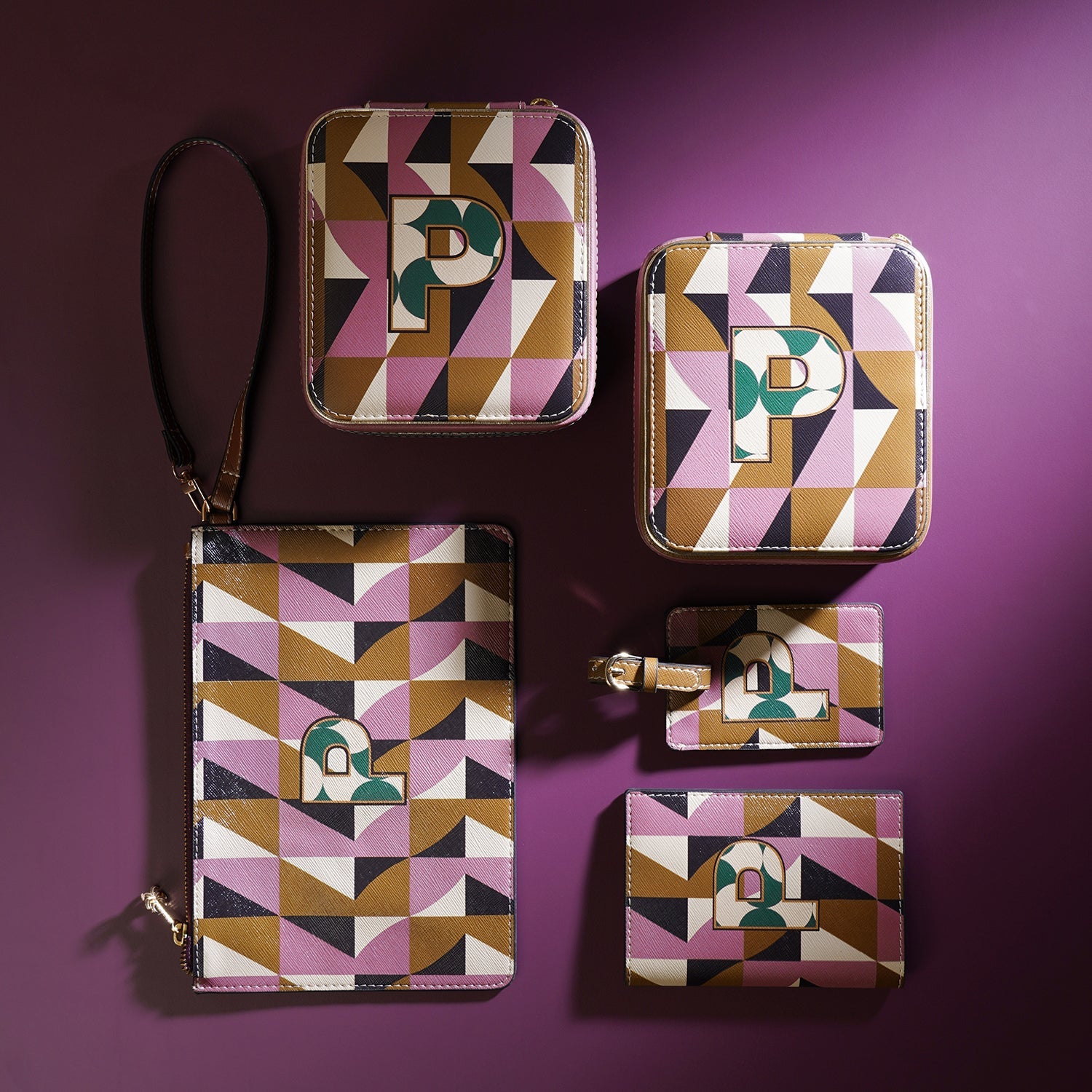 Pink & Green P Flat Travel Pouch