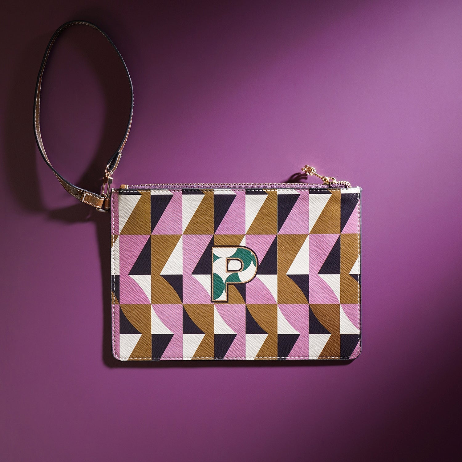 Pink & Green P Flat Travel Pouch