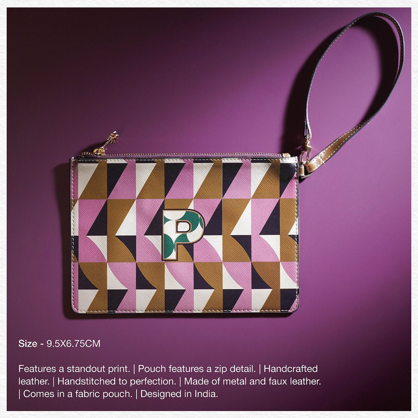 Pink & Green P Flat Travel Pouch