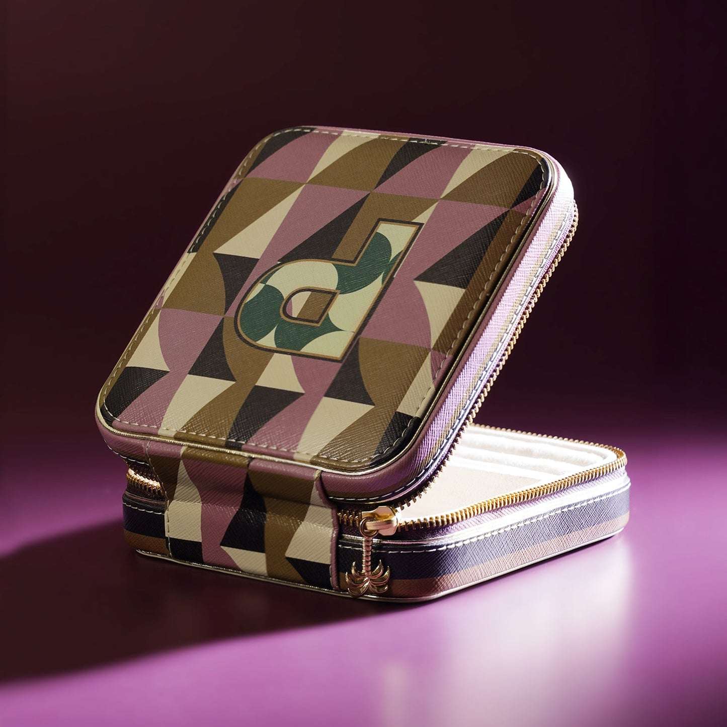 Pink & Green P Faux Leather Jewellery Box