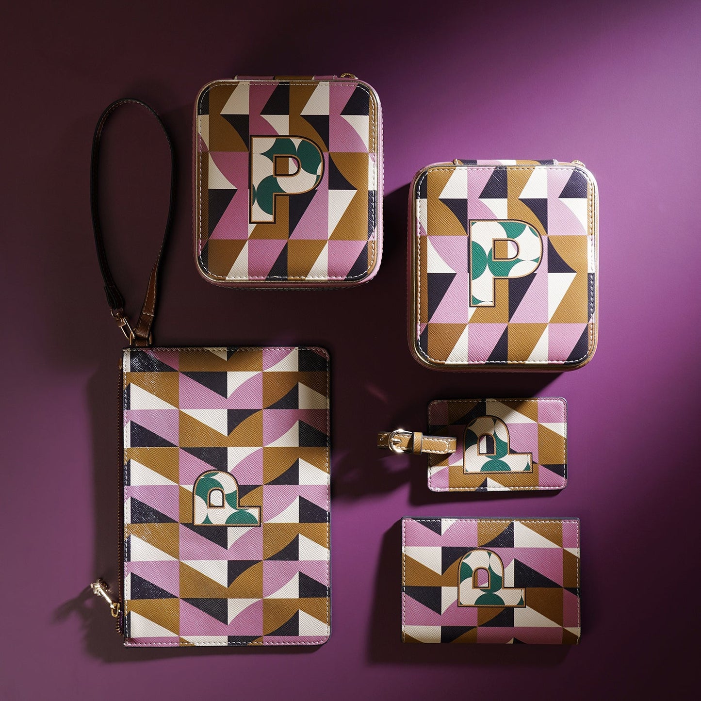 Set of 2 Pink & Green T Passport Holder & Luggage Tag