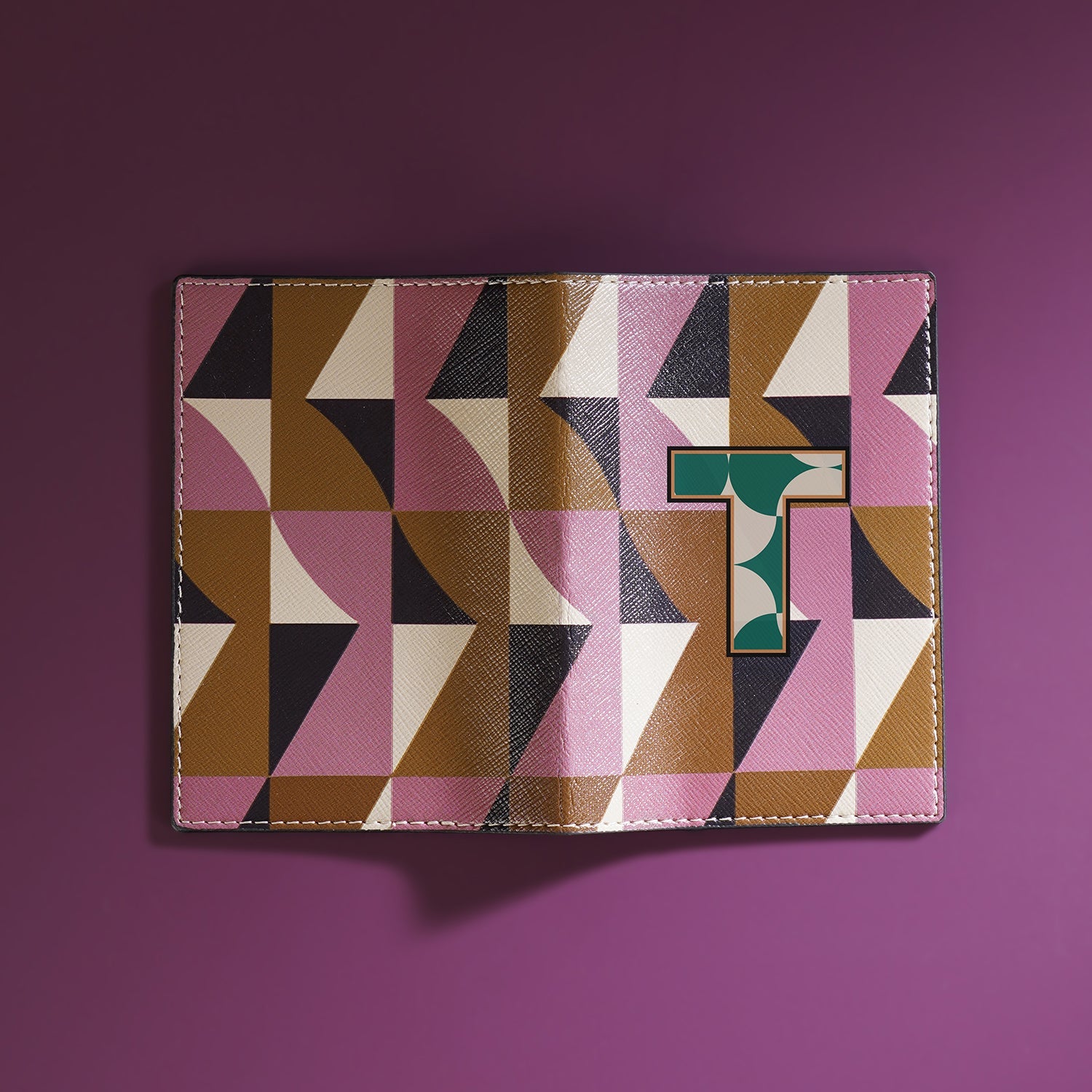 Set of 2 Pink & Green T Passport Holder & Luggage Tag