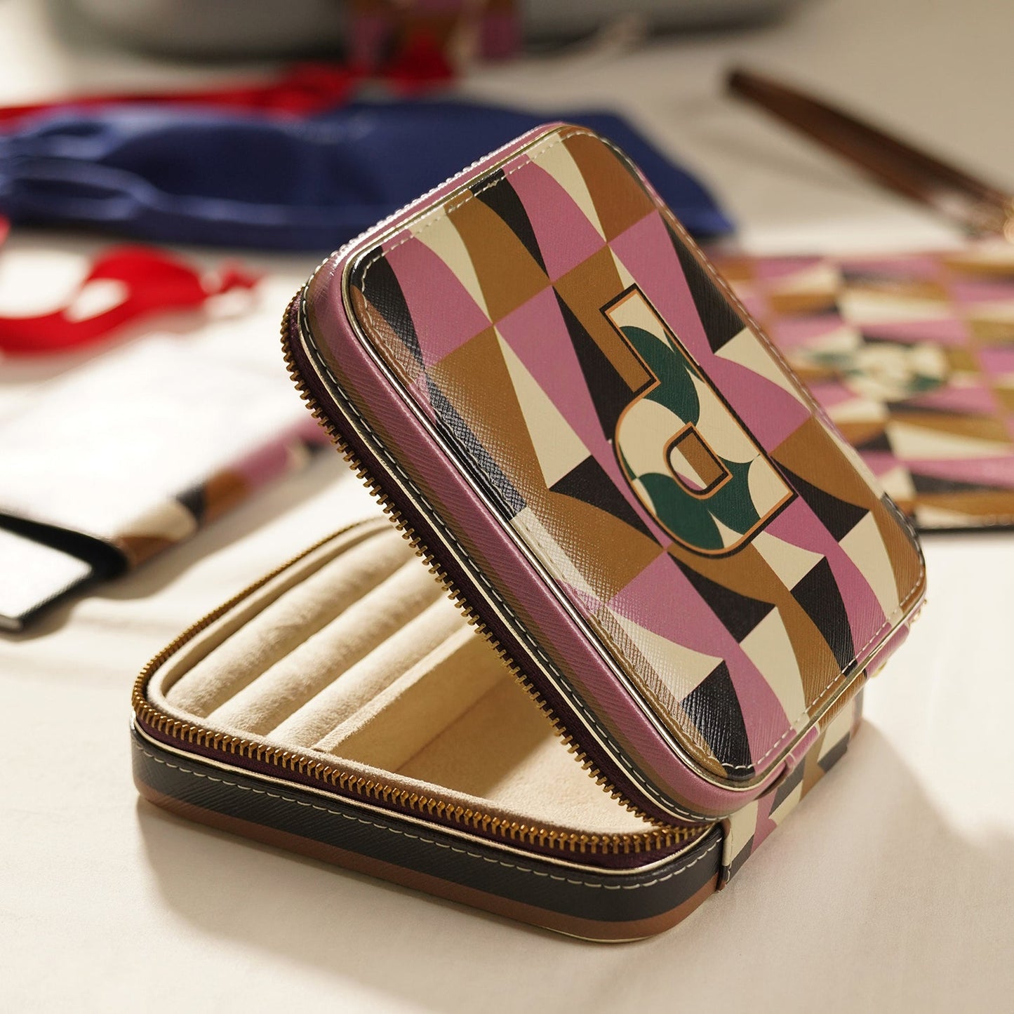 Pink & Green T Faux Leather Jewellery Box