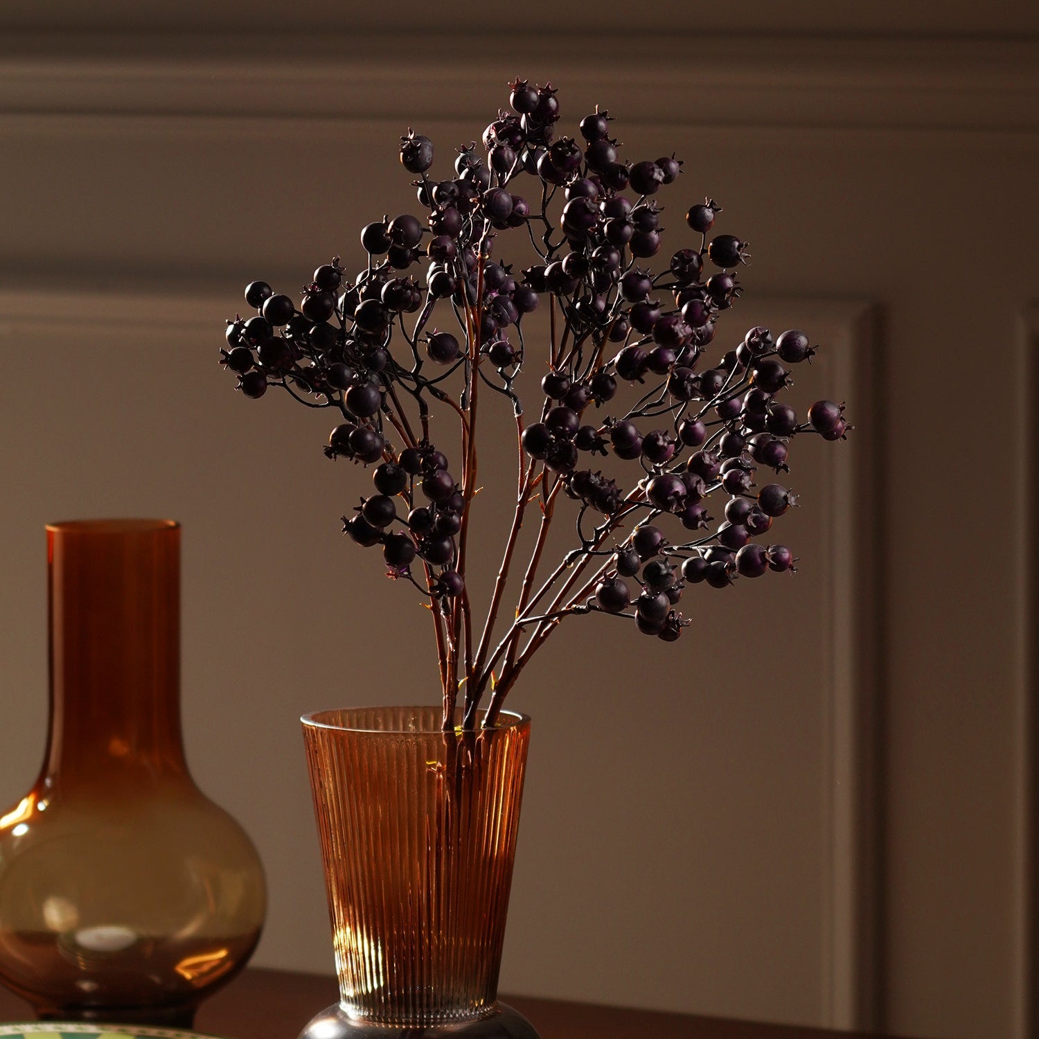 Purple Berry Artificial Flower Stem - Single