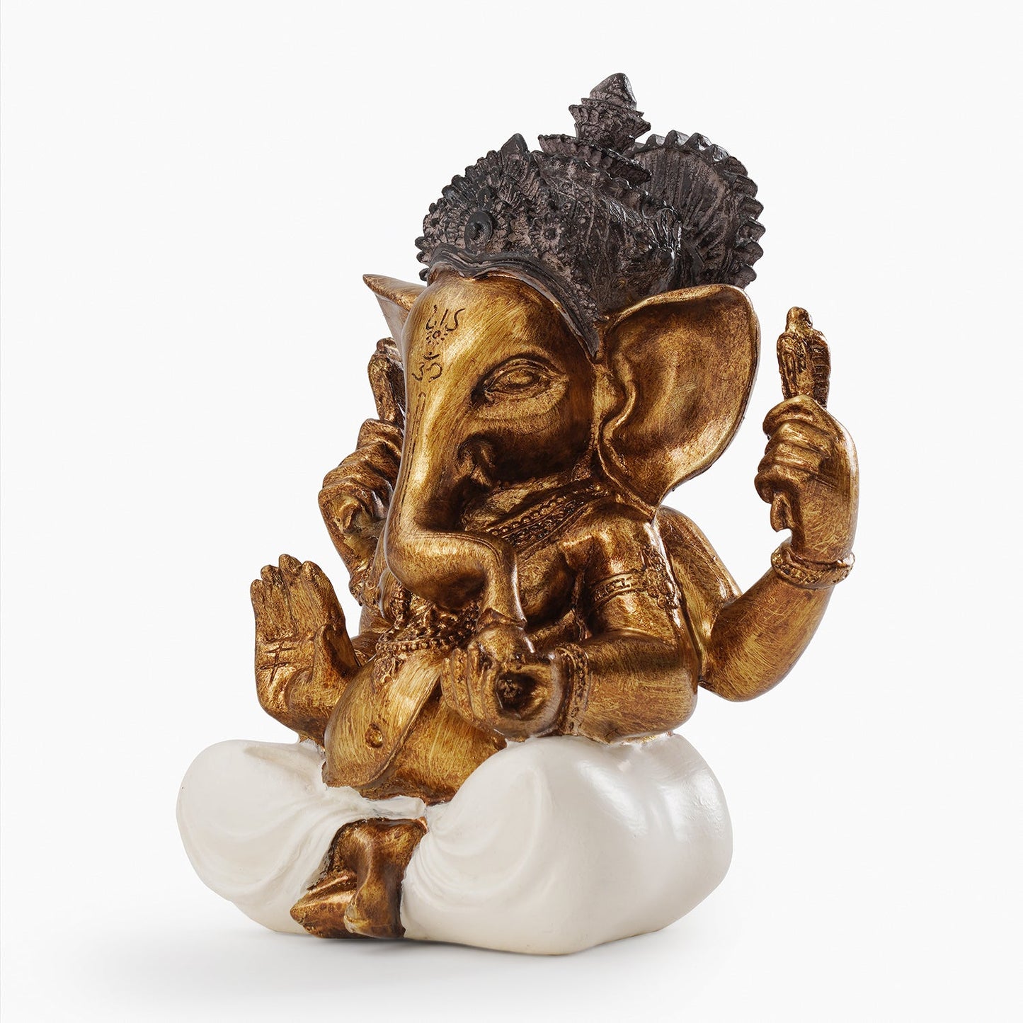 Ivory Antique Gold Polyresin Sitting Ganesha - Large