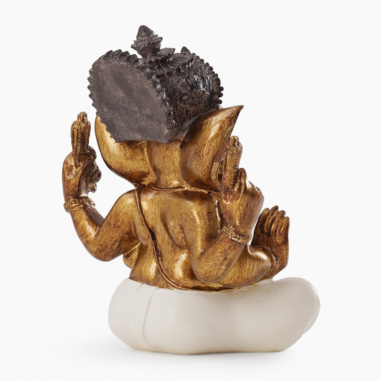 Ivory Antique Gold Polyresin Sitting Ganesha - Large