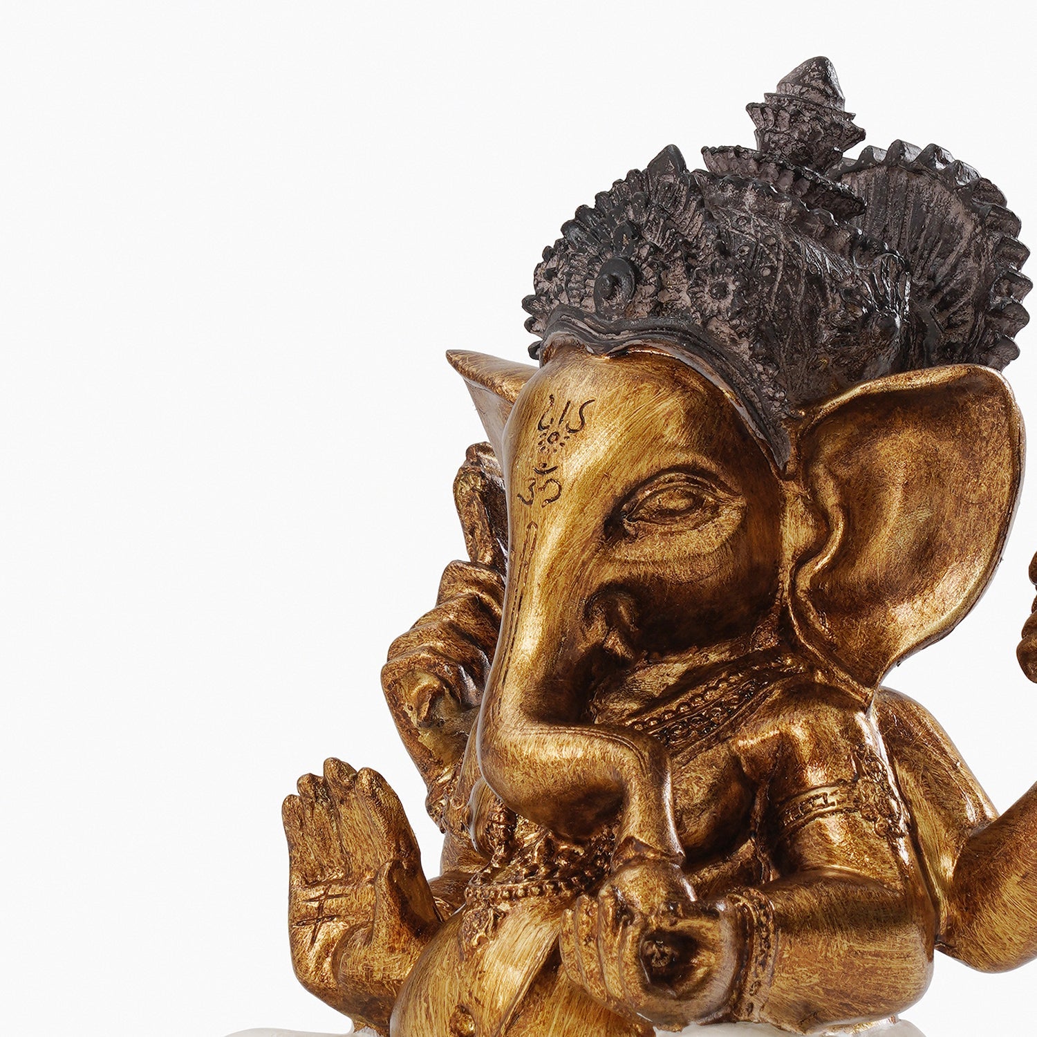 Ivory Antique Gold Polyresin Sitting Ganesha - Large