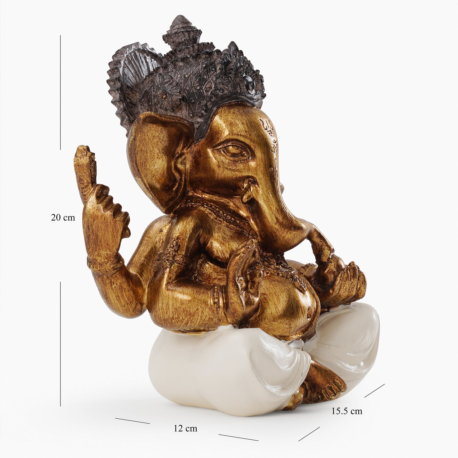 Ivory Antique Gold Polyresin Sitting Ganesha - Large