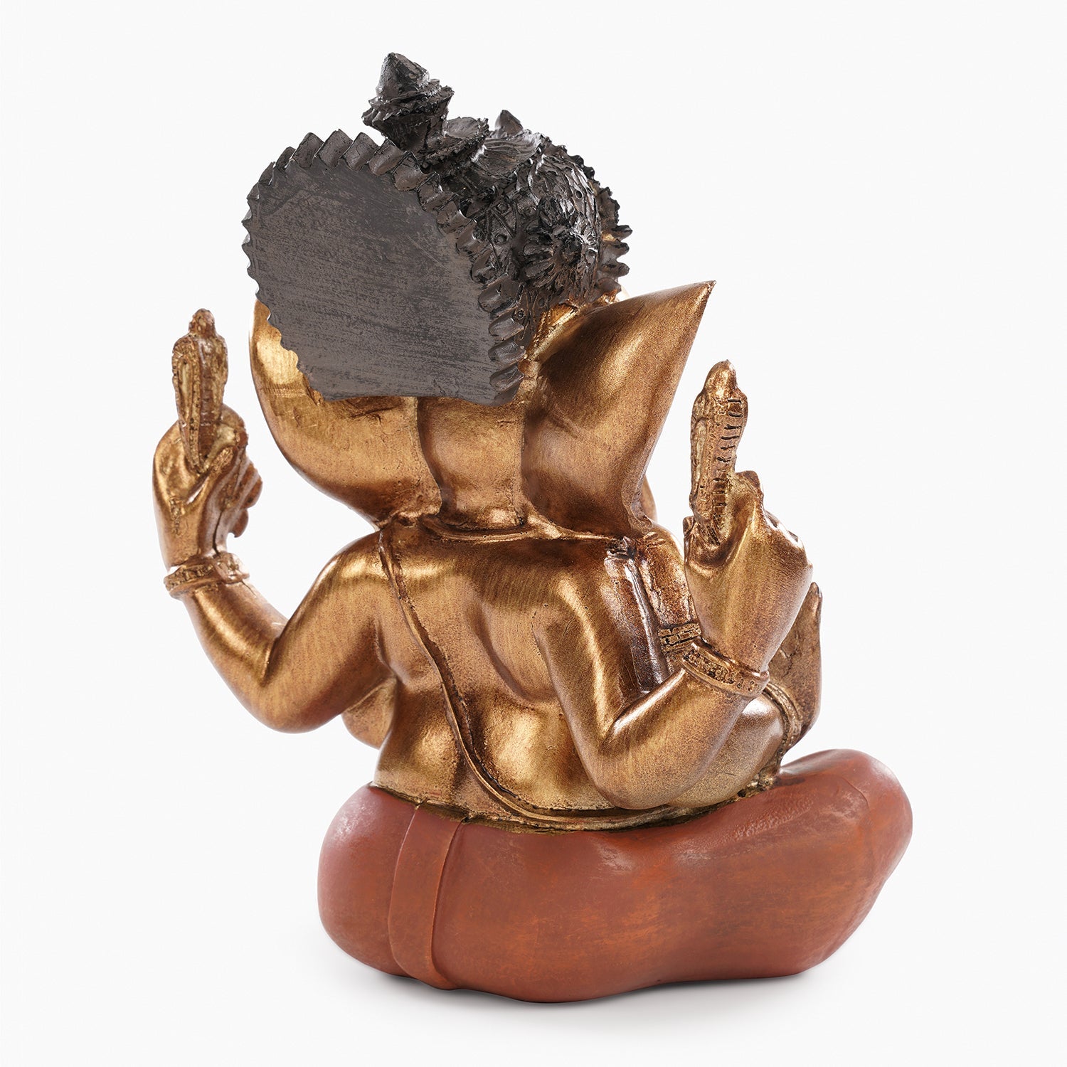Orange Antique Gold Polyresin Sitting Ganesha - Large