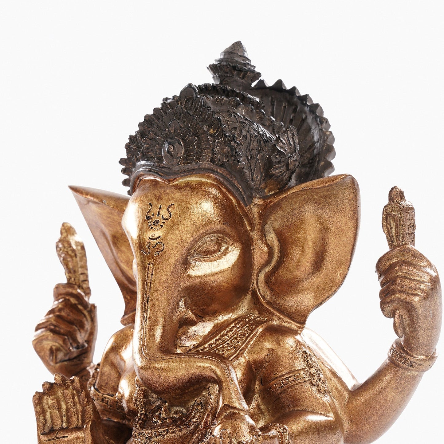 Orange Antique Gold Polyresin Sitting Ganesha - Large