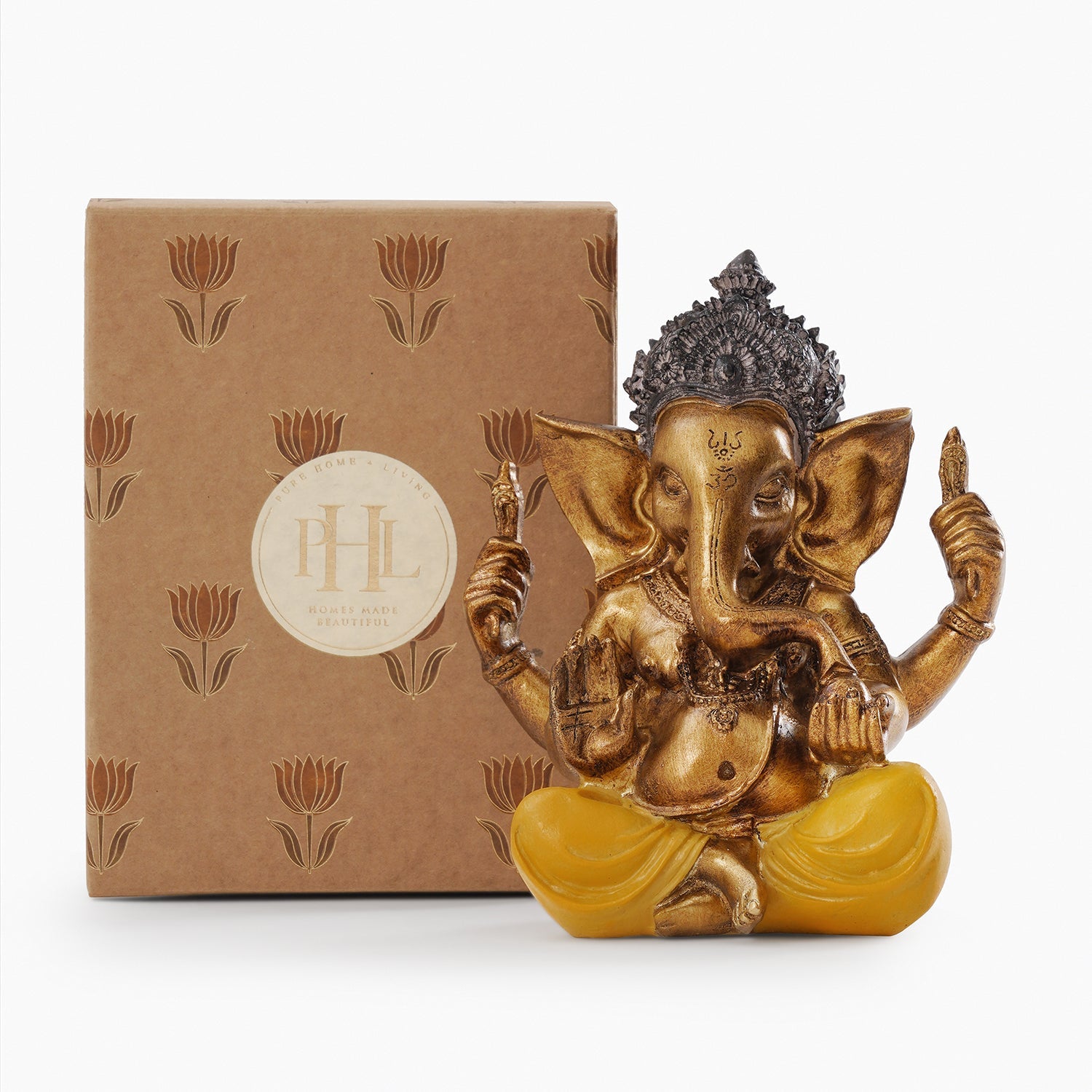Yellow Antique Gold Polyresin Sitting Ganesha - Large