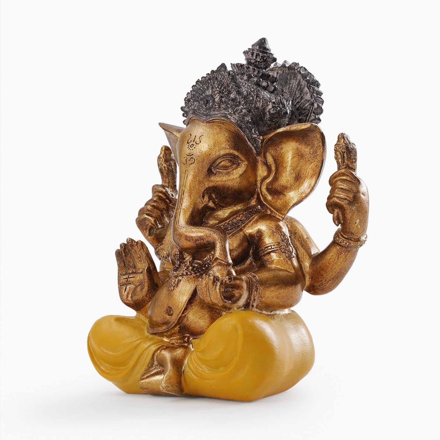 Yellow Antique Gold Polyresin Sitting Ganesha - Large