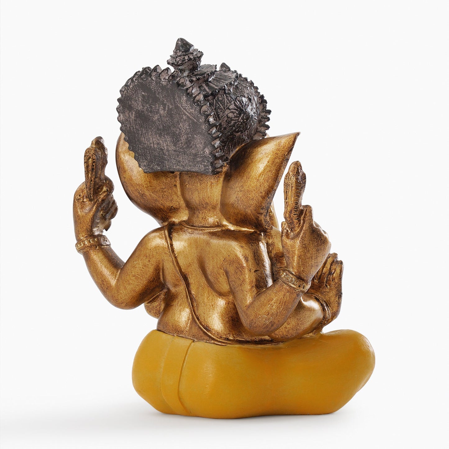 Yellow Antique Gold Polyresin Sitting Ganesha - Large