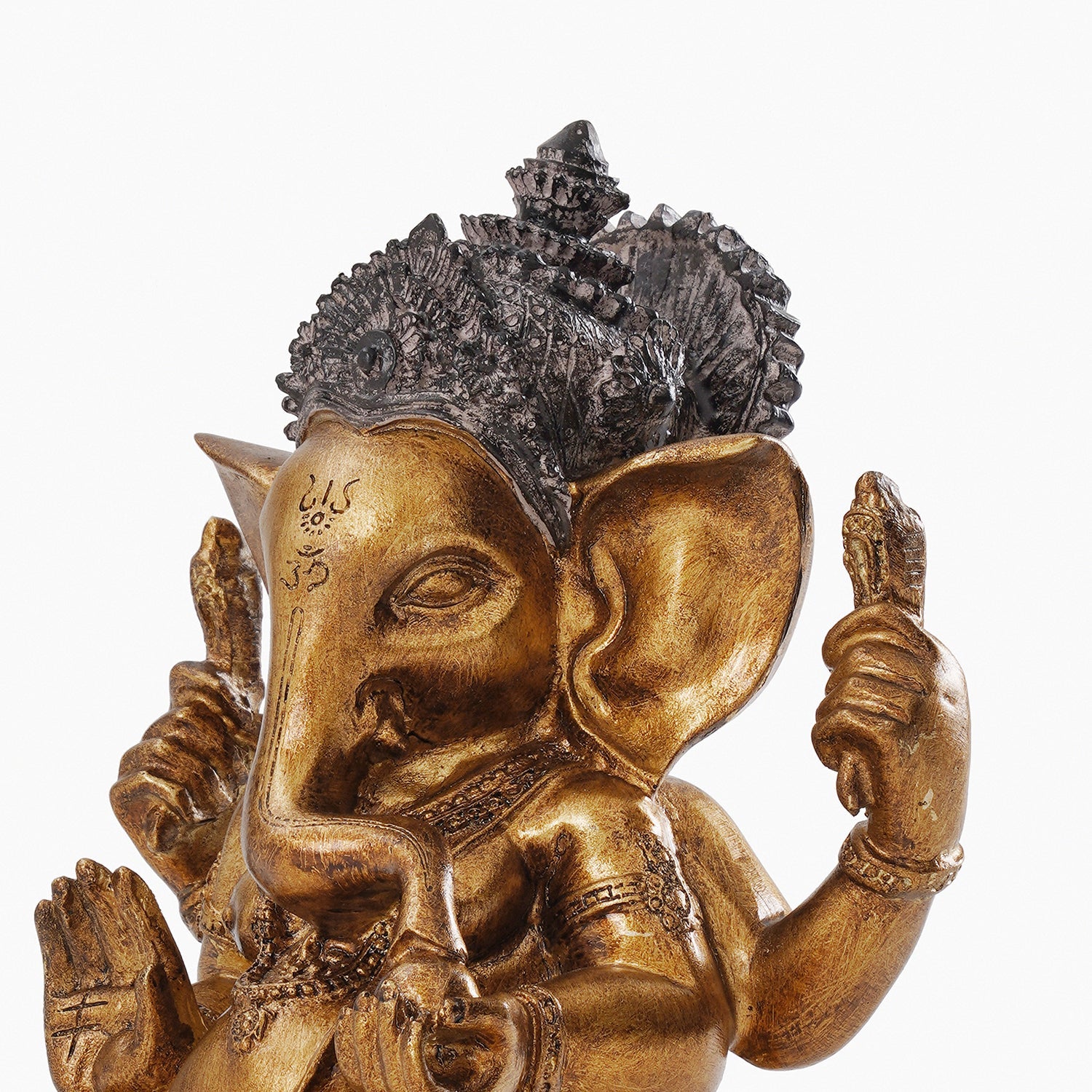 Yellow Antique Gold Polyresin Sitting Ganesha - Large