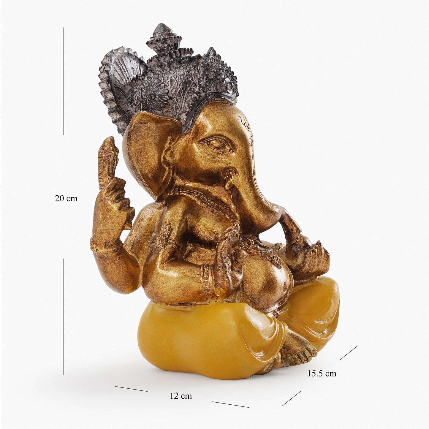 Yellow Antique Gold Polyresin Sitting Ganesha - Large