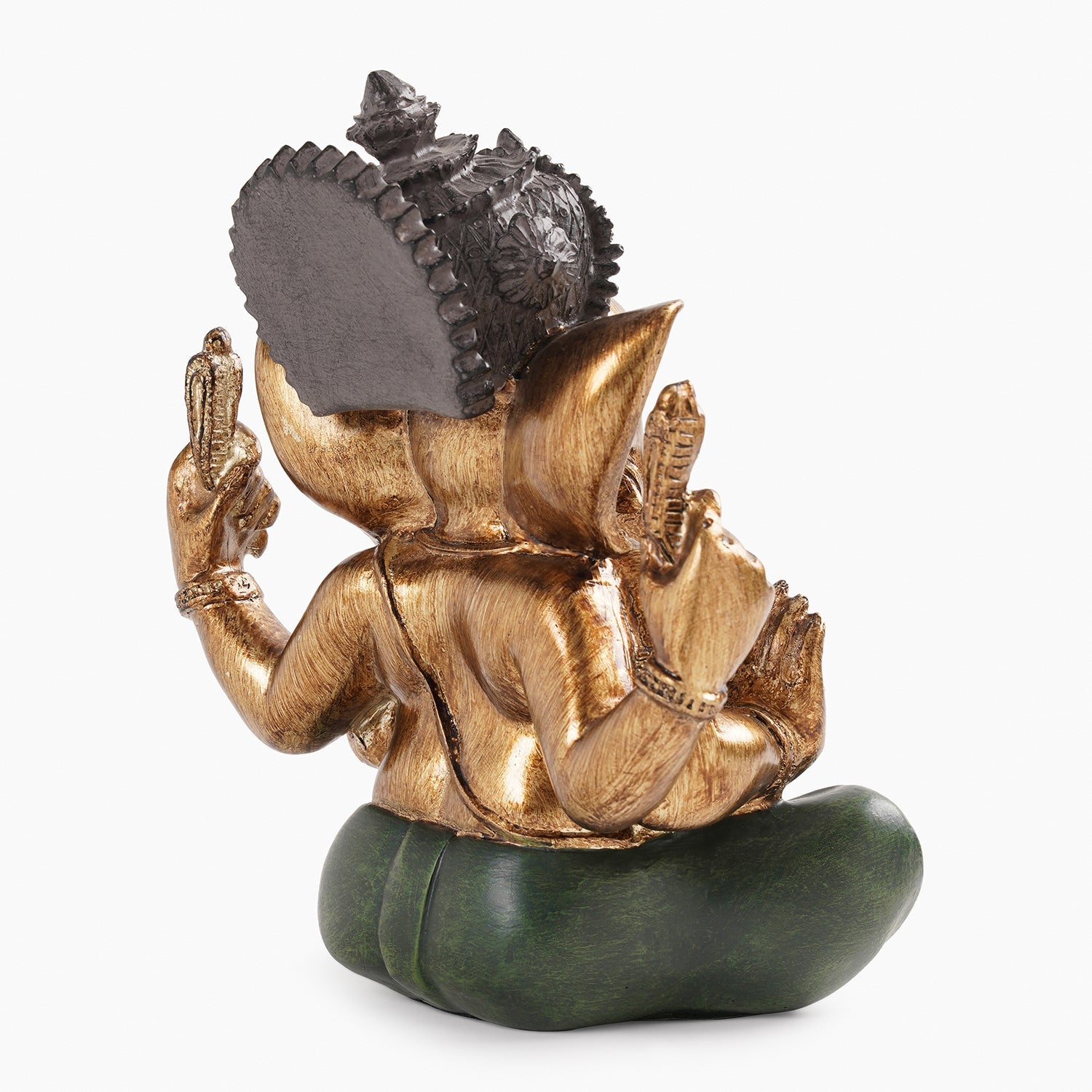 Dark Green Antique Gold Polyresin Sitting Ganesha - Large