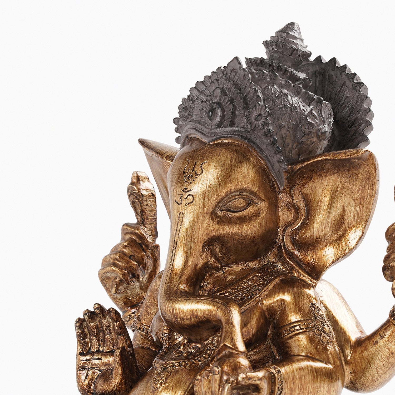 Dark Green Antique Gold Polyresin Sitting Ganesha - Large