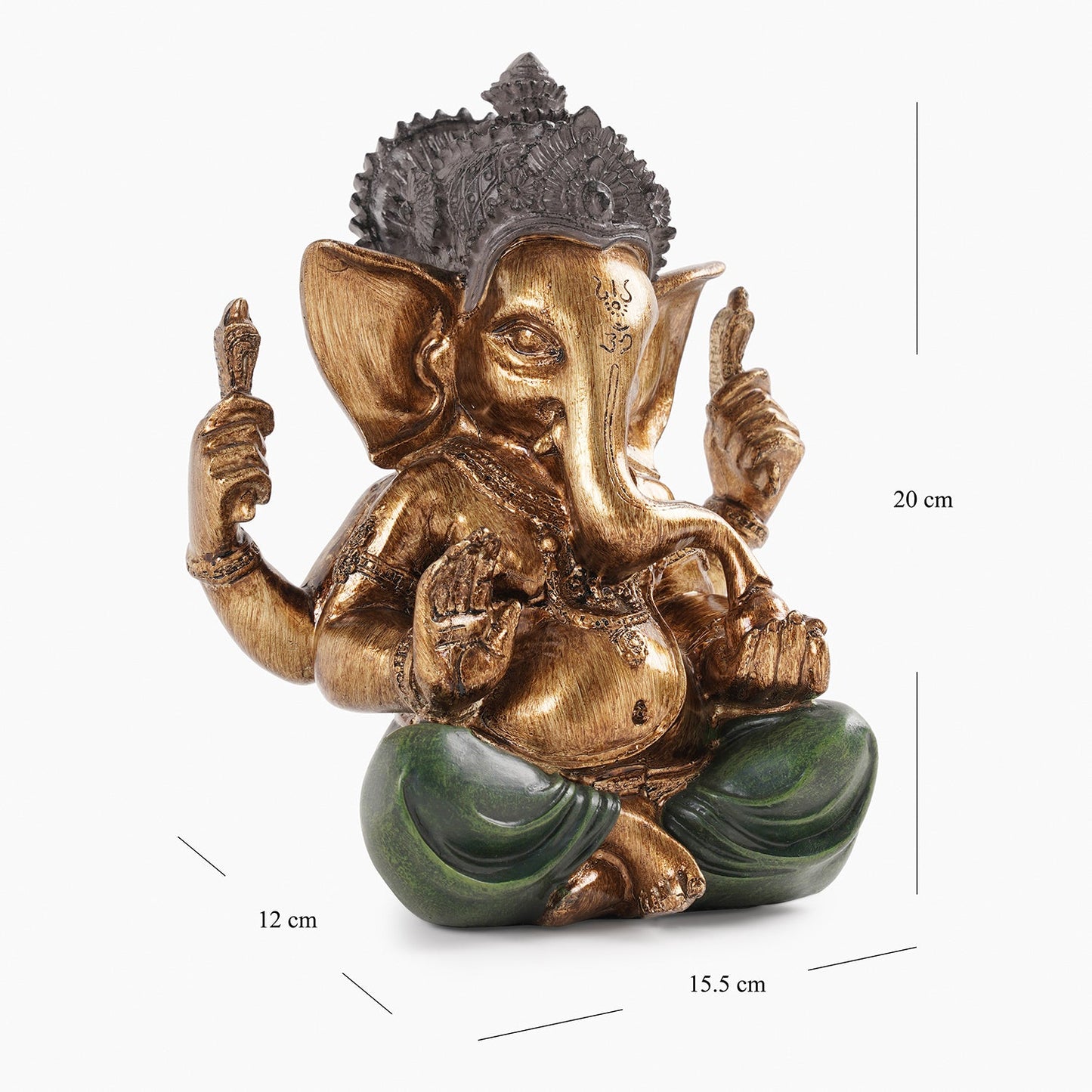 Dark Green Antique Gold Polyresin Sitting Ganesha - Large