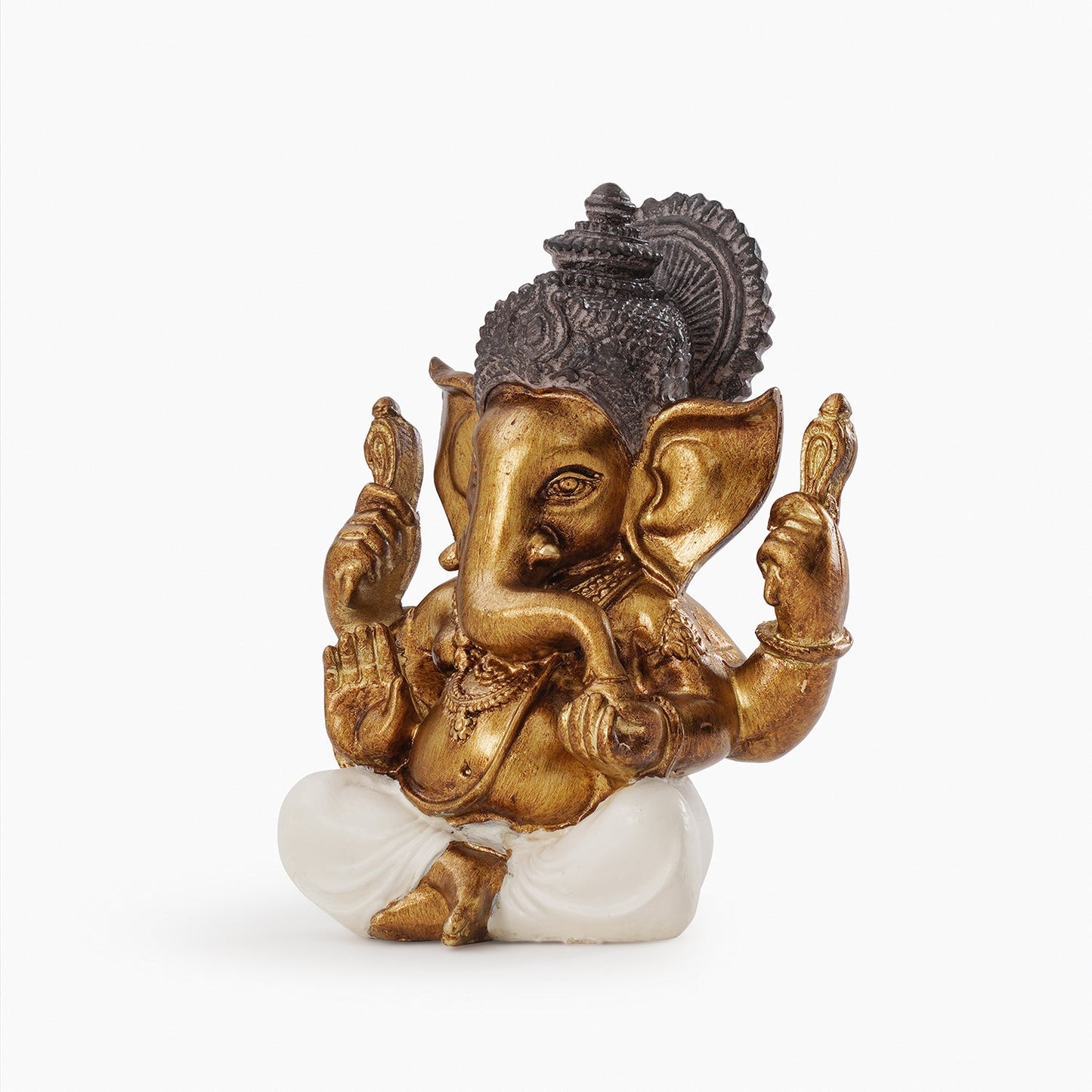 Ivory Antique Gold Polyresin Sitting Ganesha - Medium