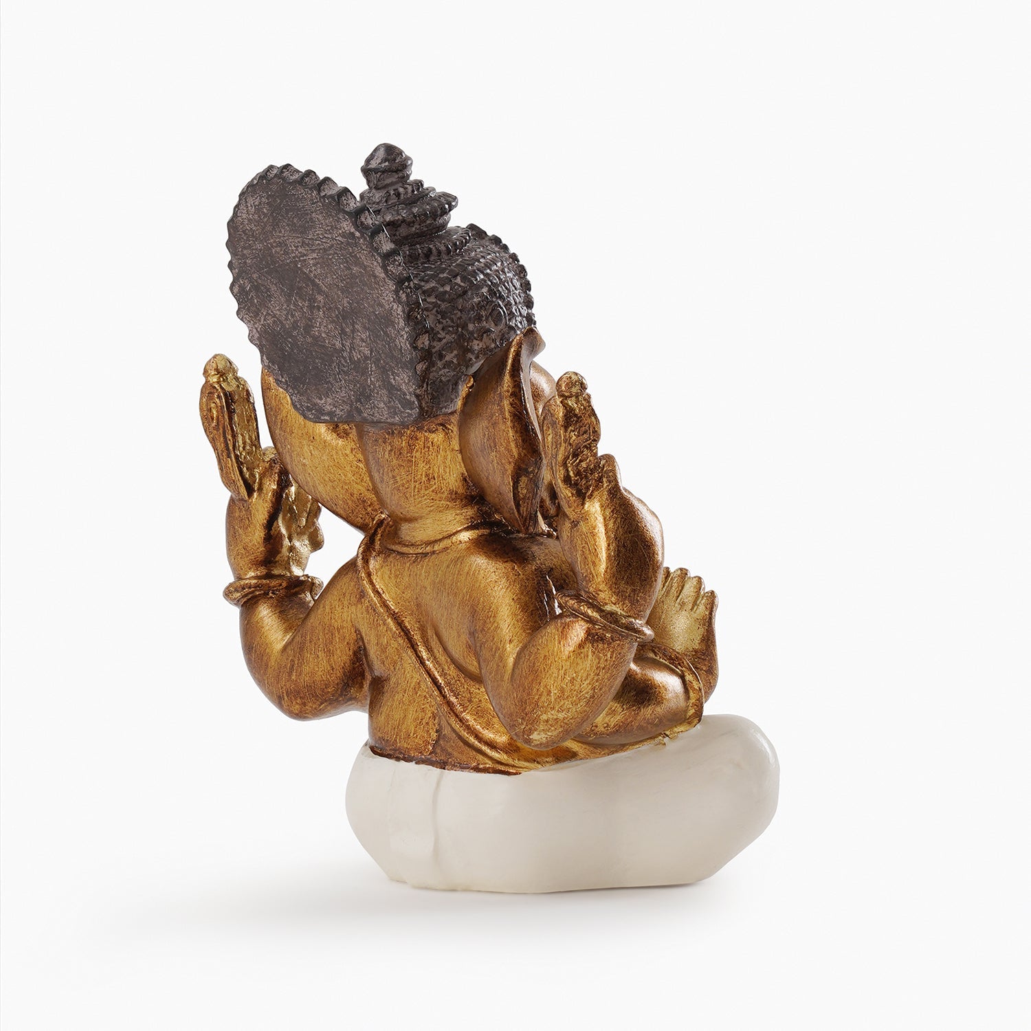 Ivory Antique Gold Polyresin Sitting Ganesha - Medium