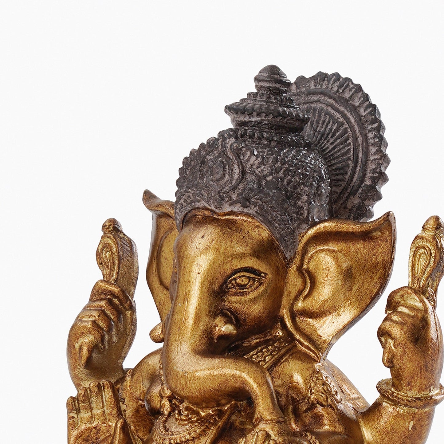 Ivory Antique Gold Polyresin Sitting Ganesha - Medium