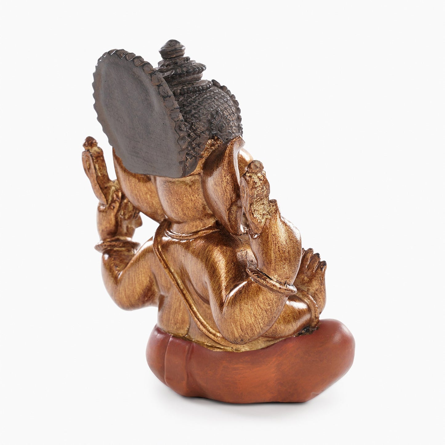 Orange Antique Gold Polyresin Sitting Ganesha - Medium