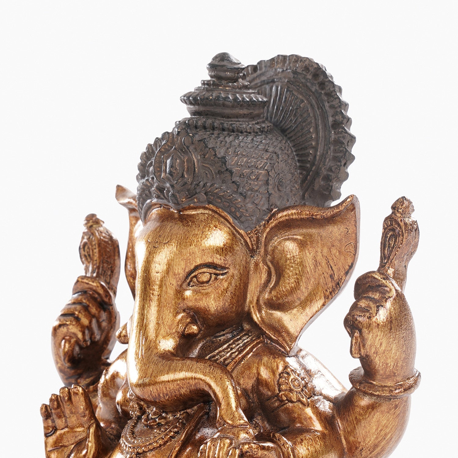 Orange Antique Gold Polyresin Sitting Ganesha - Medium