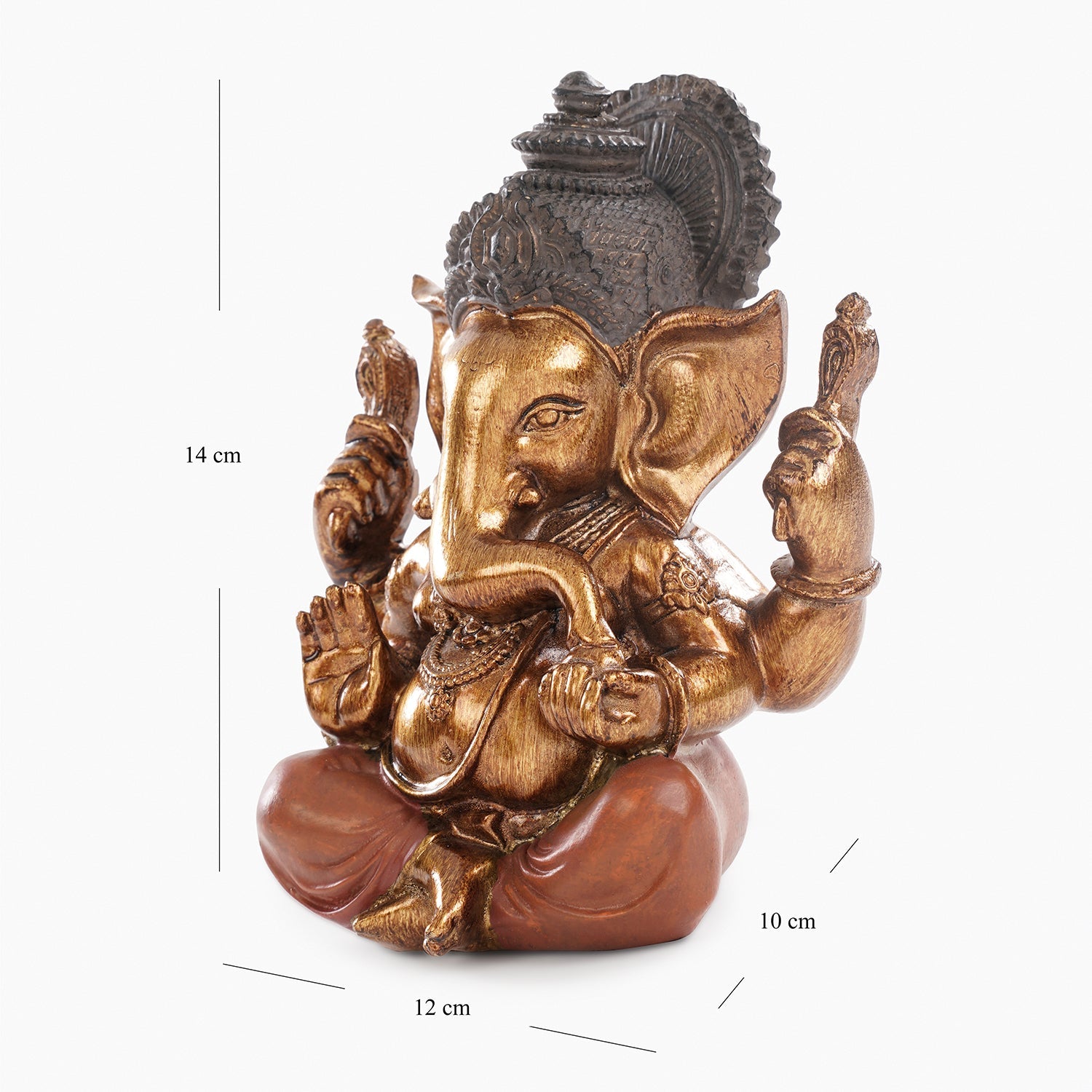 Orange Antique Gold Polyresin Sitting Ganesha - Medium