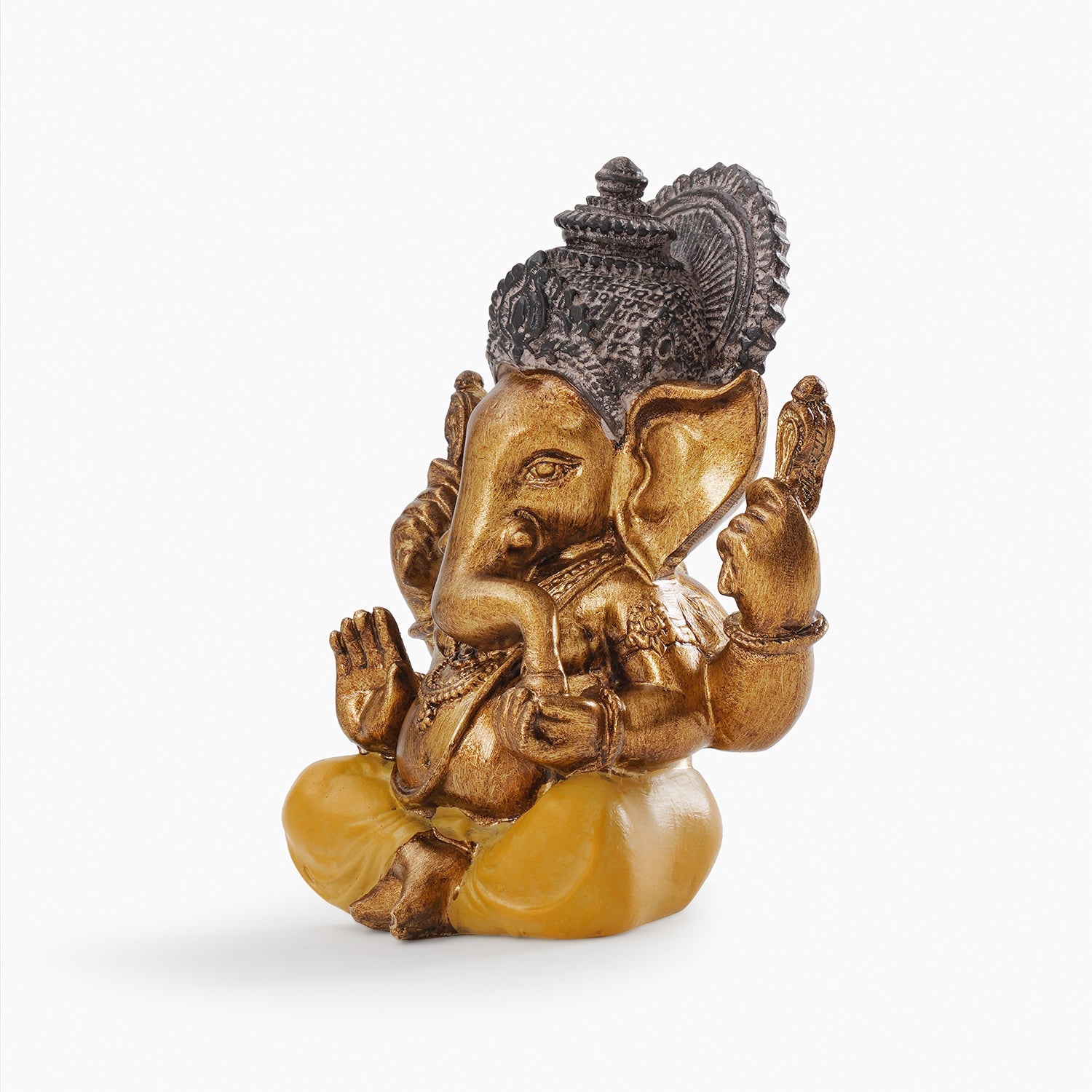 Yellow Antique Gold Polyresin Sitting Ganesha - Medium