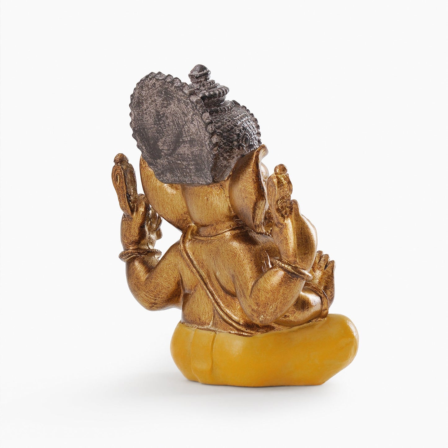 Yellow Antique Gold Polyresin Sitting Ganesha - Medium