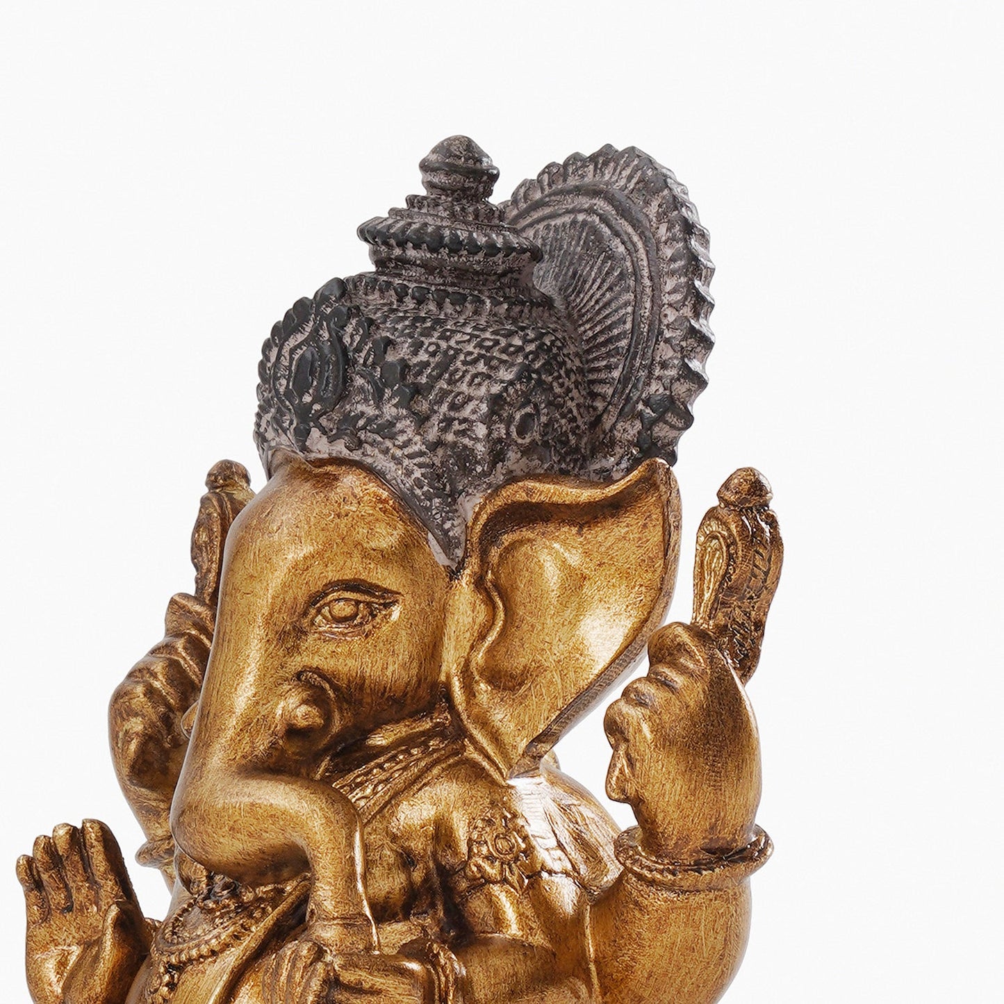 Yellow Antique Gold Polyresin Sitting Ganesha - Medium