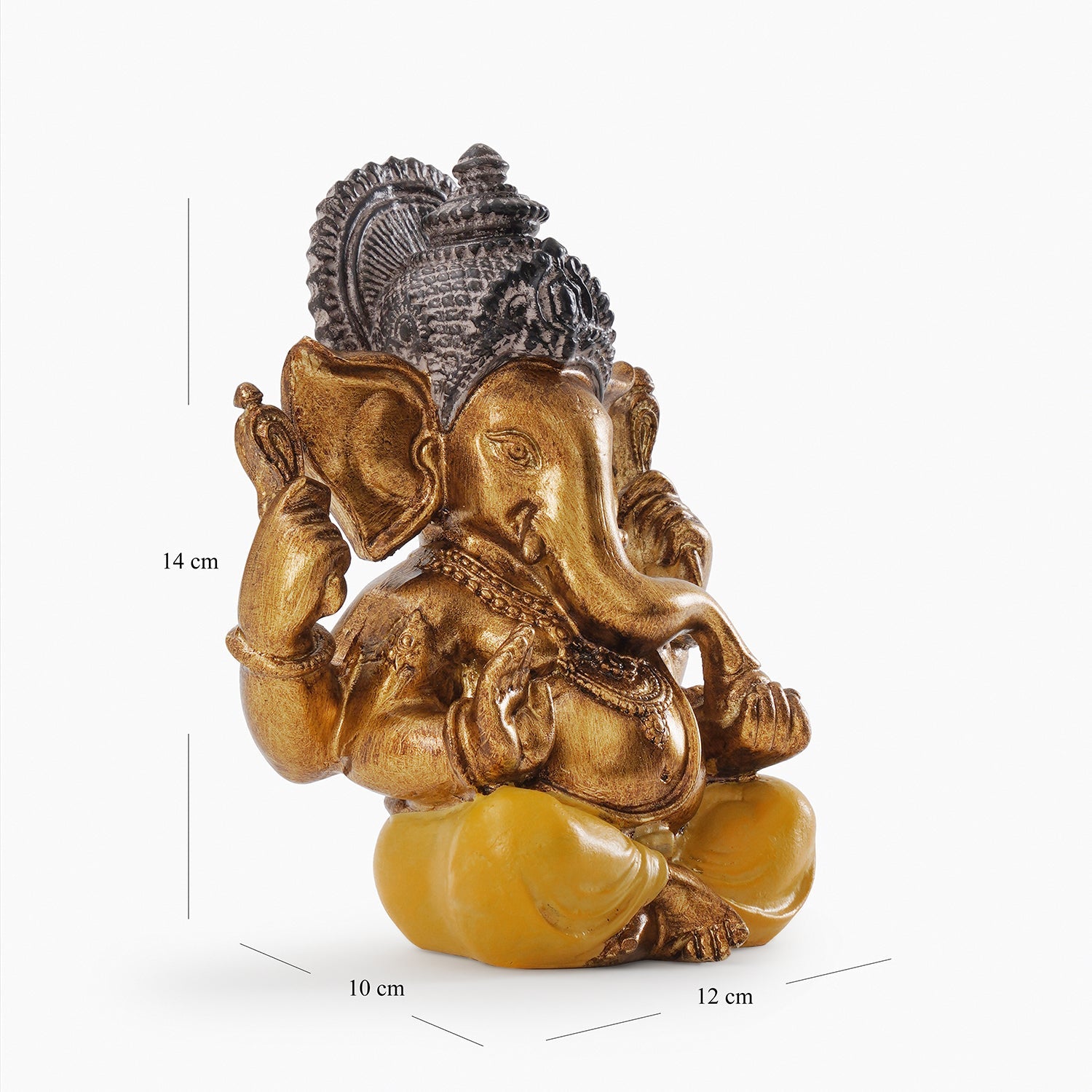 Yellow Antique Gold Polyresin Sitting Ganesha - Medium