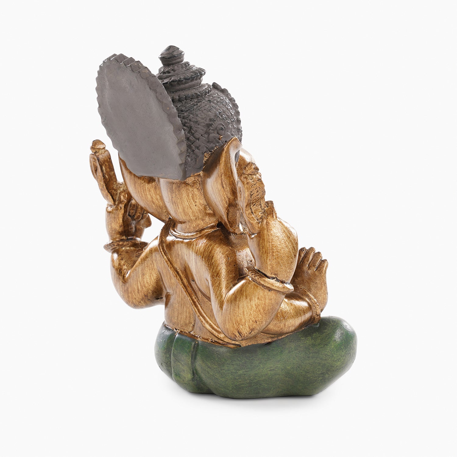 Dark Green Antique Gold Polyresin Sitting Ganesha - Medium