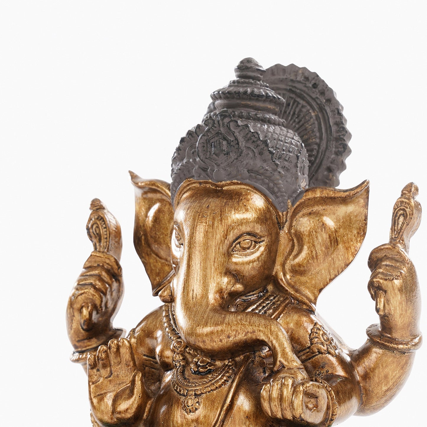 Dark Green Antique Gold Polyresin Sitting Ganesha - Medium