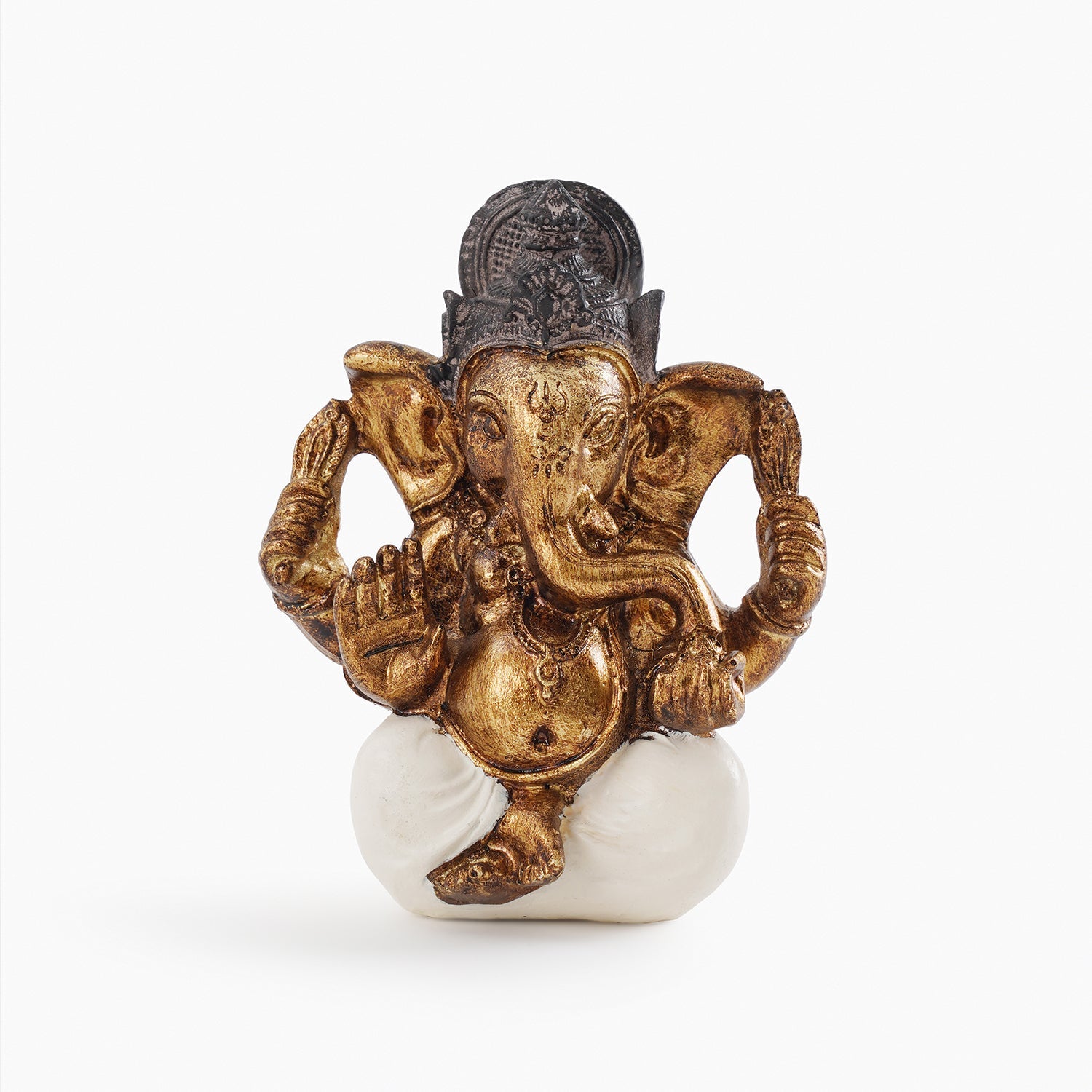 Ivory Antique Gold Polyresin Sitting Ganesha - Small