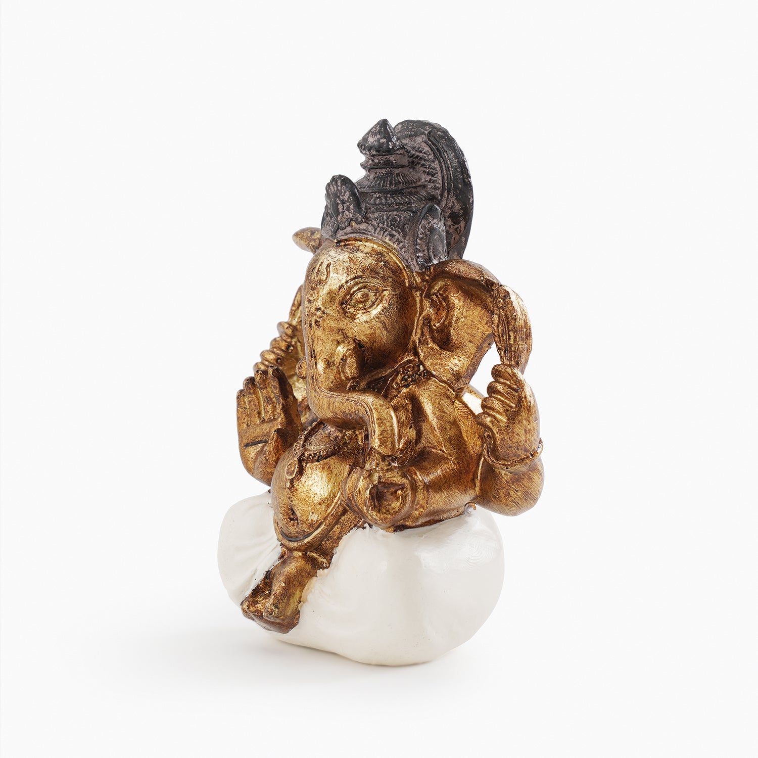 Ivory Antique Gold Polyresin Sitting Ganesha - Small