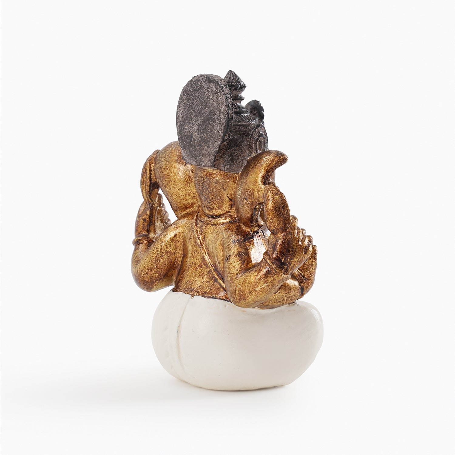 Ivory Antique Gold Polyresin Sitting Ganesha - Small