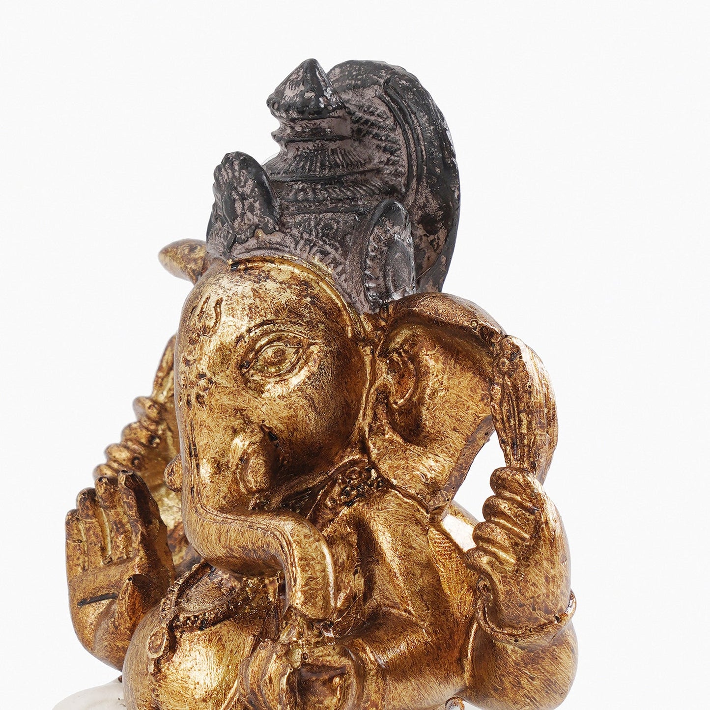 Ivory Antique Gold Polyresin Sitting Ganesha - Small