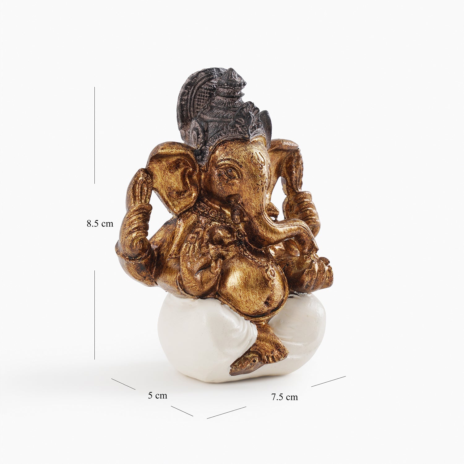 Ivory Antique Gold Polyresin Sitting Ganesha - Small