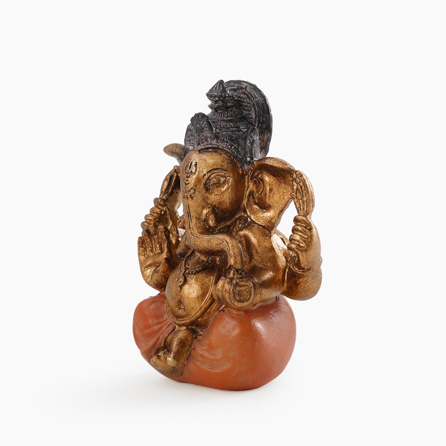 Orange Antique Gold Polyresin Sitting Ganesha - Small
