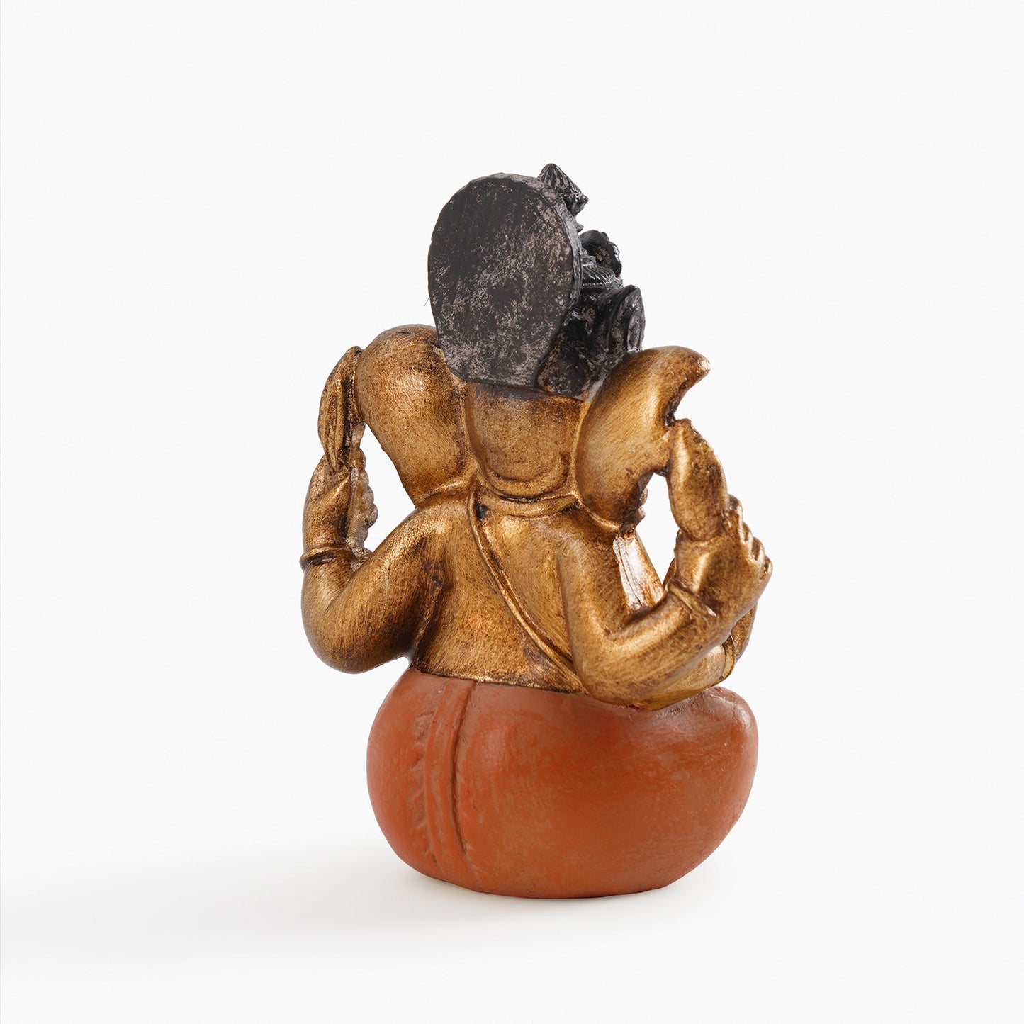Orange Antique Gold Polyresin Sitting Ganesha - Small