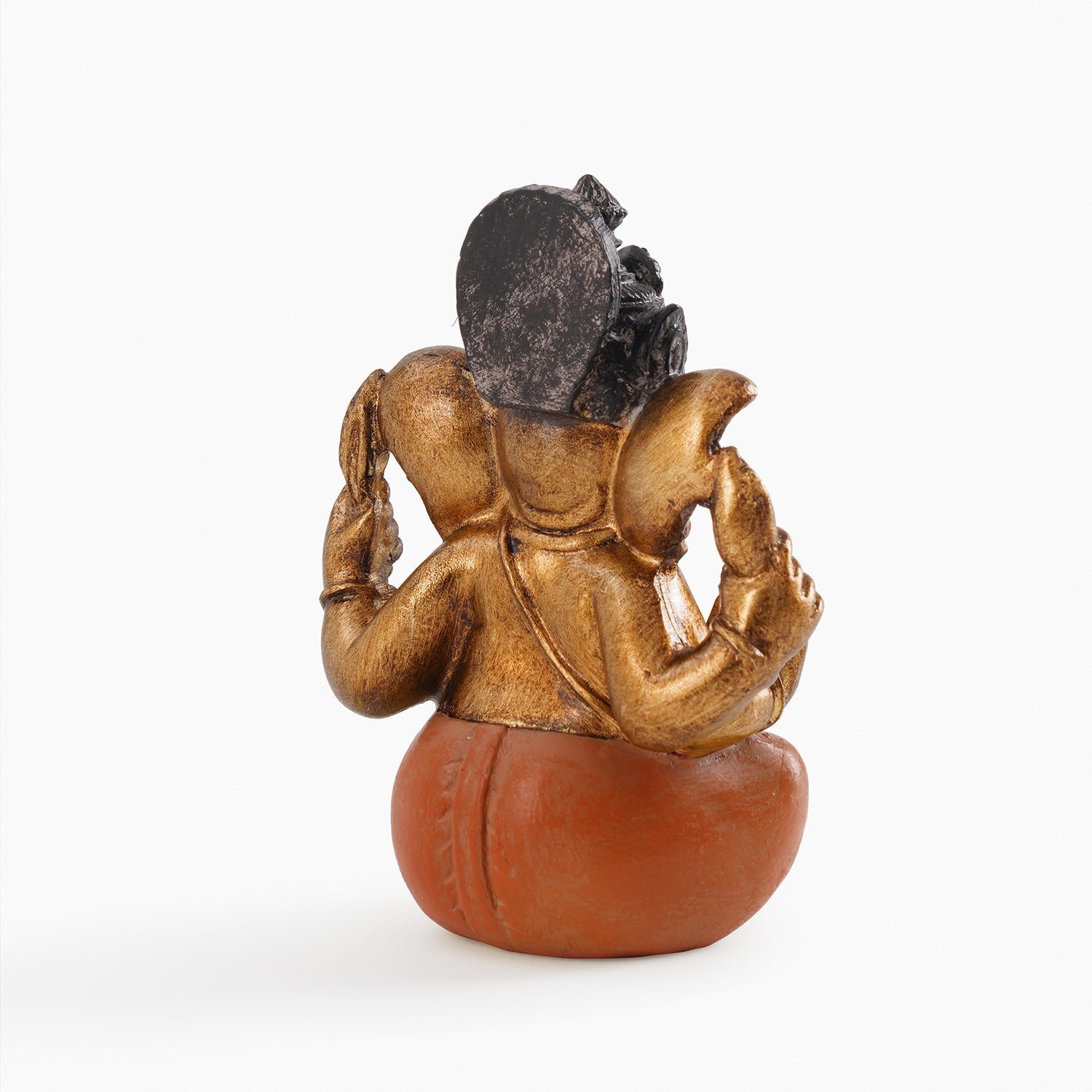 Orange Antique Gold Polyresin Sitting Ganesha - Small