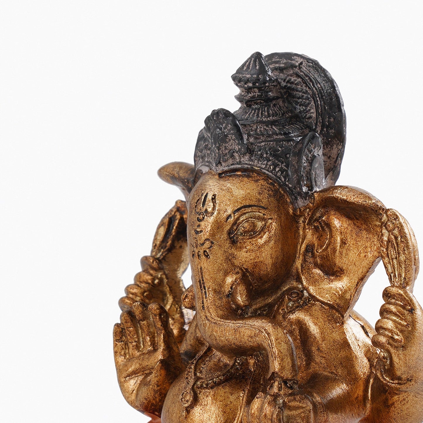 Orange Antique Gold Polyresin Sitting Ganesha - Small