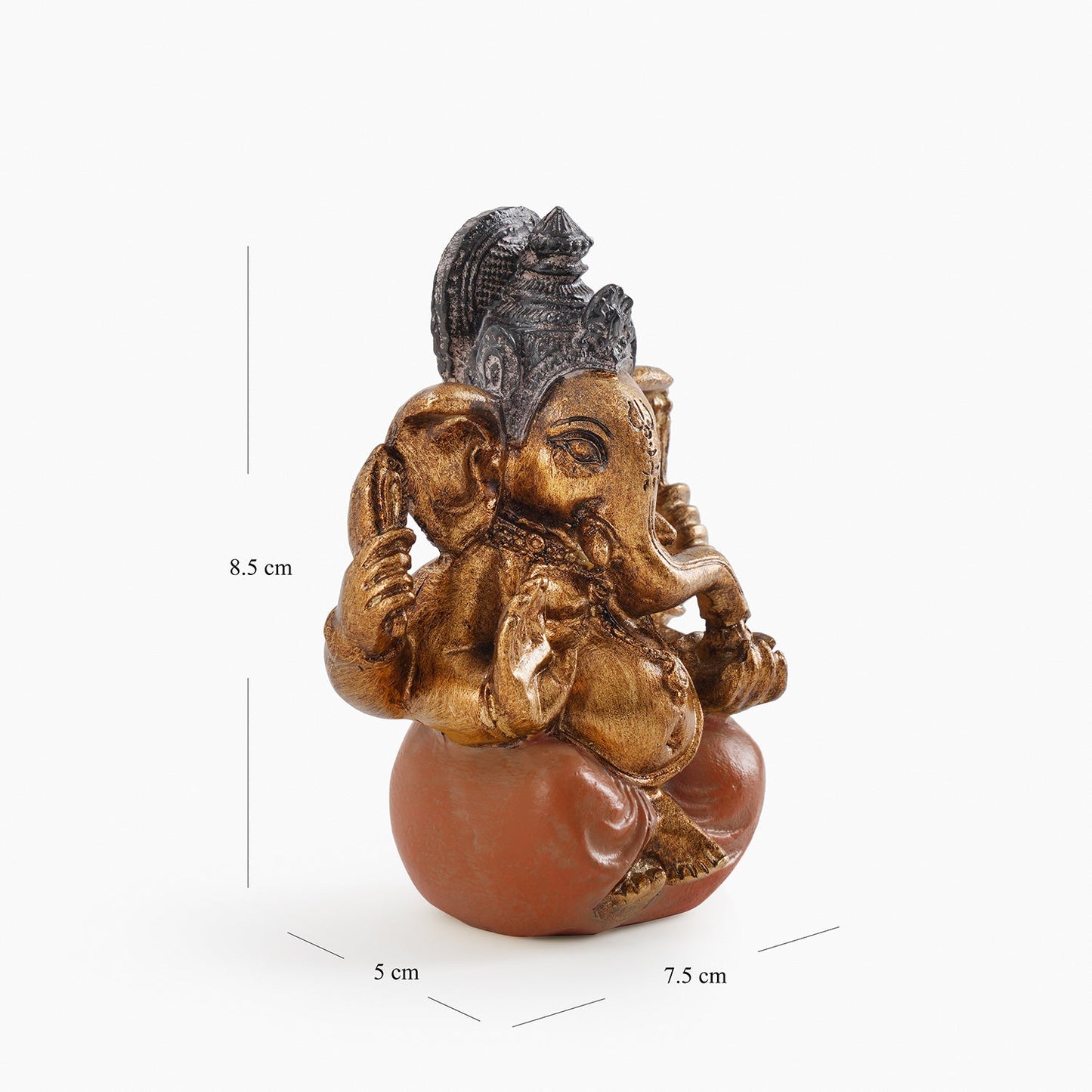 Orange Antique Gold Polyresin Sitting Ganesha - Small