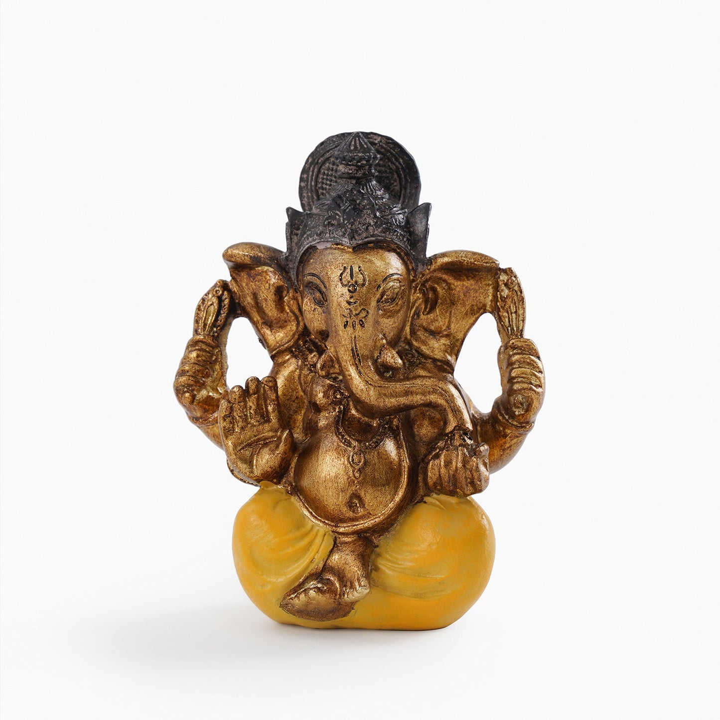 Yellow Antique Gold Polyresin Sitting Ganesha - Small